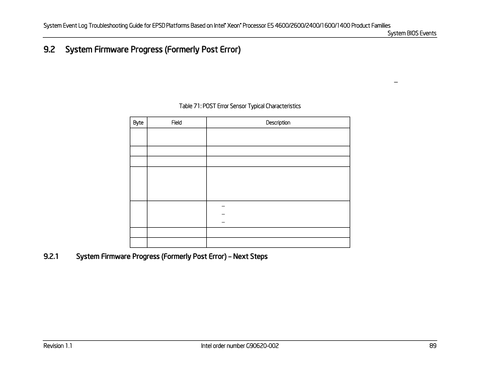 2 system firmware progress (formerly post error), System firmware progress (formerly post error), Next steps | Kontron S4600 SEL Troubleshooting User Manual | Page 99 / 141