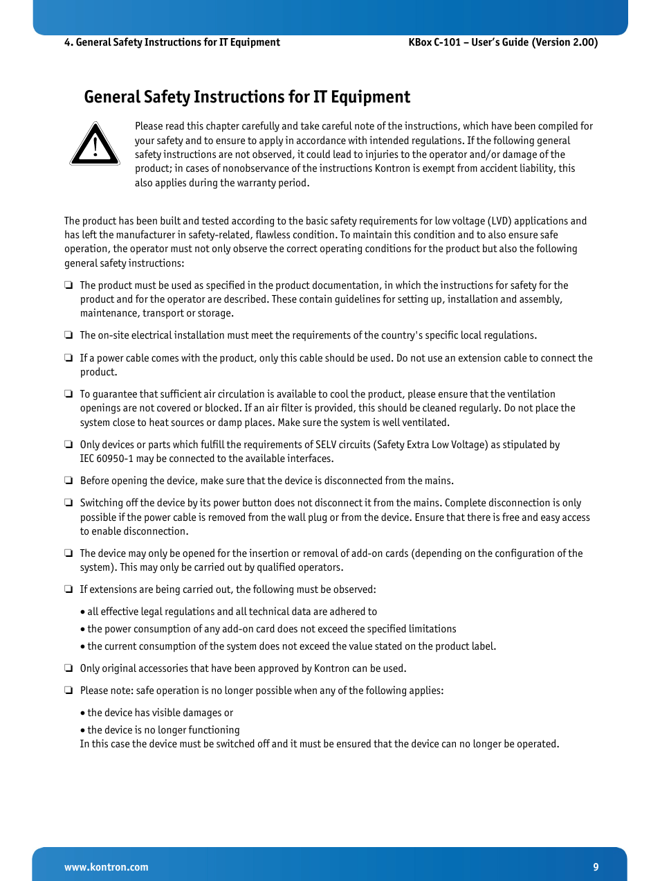 General safety instructions for it equipment | Kontron KBox C-101 User Manual | Page 11 / 71