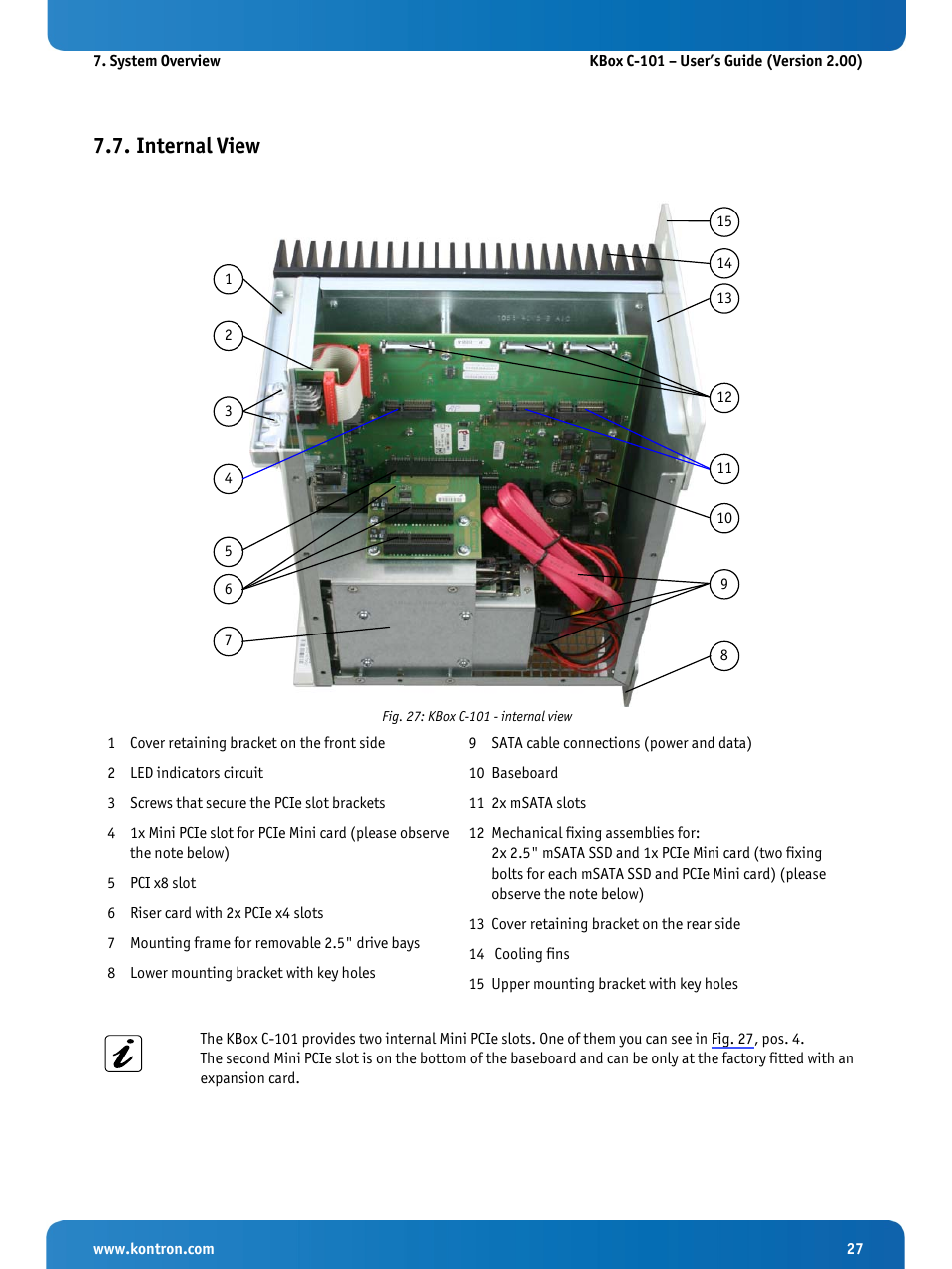 Internal view, Fig. 27: kbox c-101 - internal view | Kontron KBox C-101 User Manual | Page 29 / 71