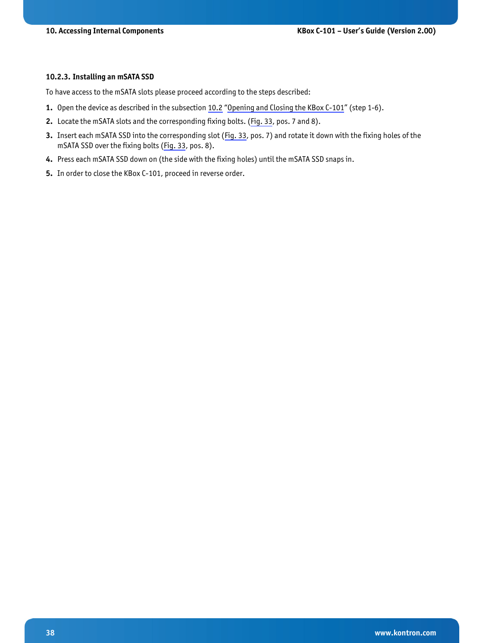 Installing an msata ssd, D refer to the subsection 10.2.3 | Kontron KBox C-101 User Manual | Page 40 / 71
