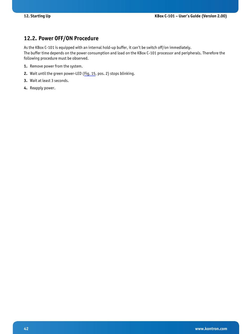 Power off/on procedure | Kontron KBox C-101 User Manual | Page 44 / 71