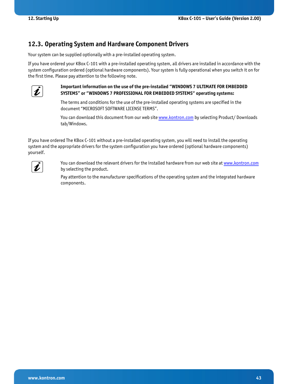 Operating system and hardware component drivers | Kontron KBox C-101 User Manual | Page 45 / 71