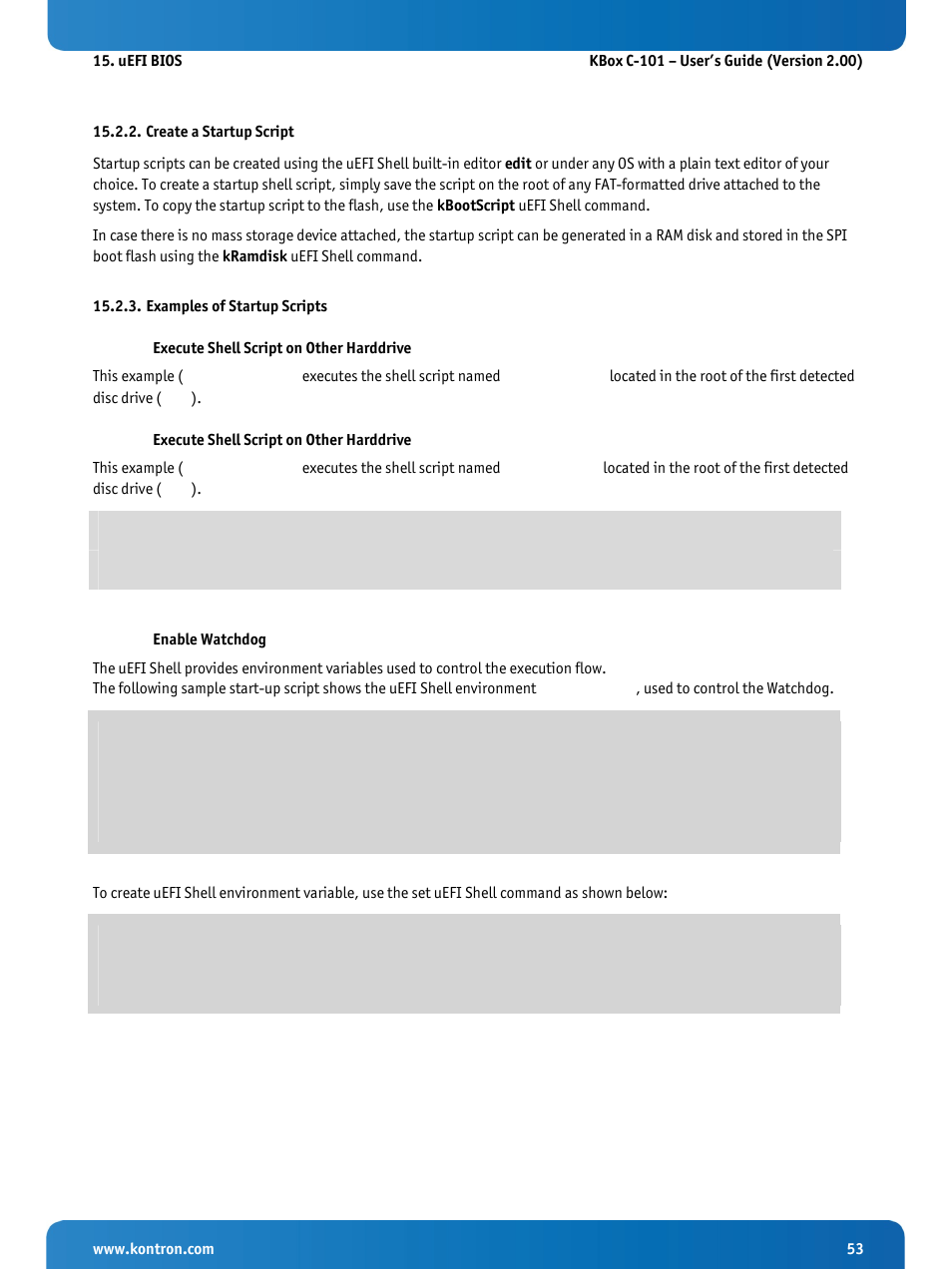 Create a startup script, Examples of startup scripts | Kontron KBox C-101 User Manual | Page 55 / 71