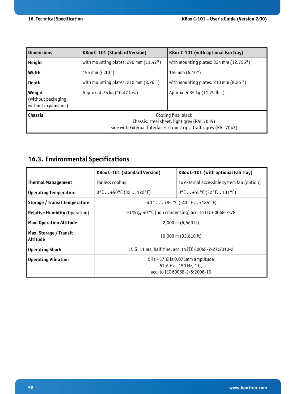 Environmental specifications, 3 “environmental specifications” and chapter | Kontron KBox C-101 User Manual | Page 60 / 71