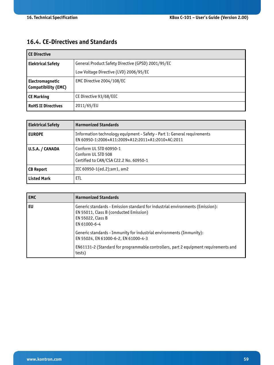 Ce-directives and standards | Kontron KBox C-101 User Manual | Page 61 / 71