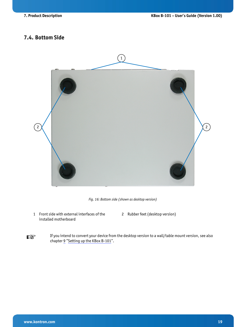 Bottom side, Fig. 16: bottom side (shown as desktop version) | Kontron KBox B-101 Configuration Guide User Manual | Page 21 / 40