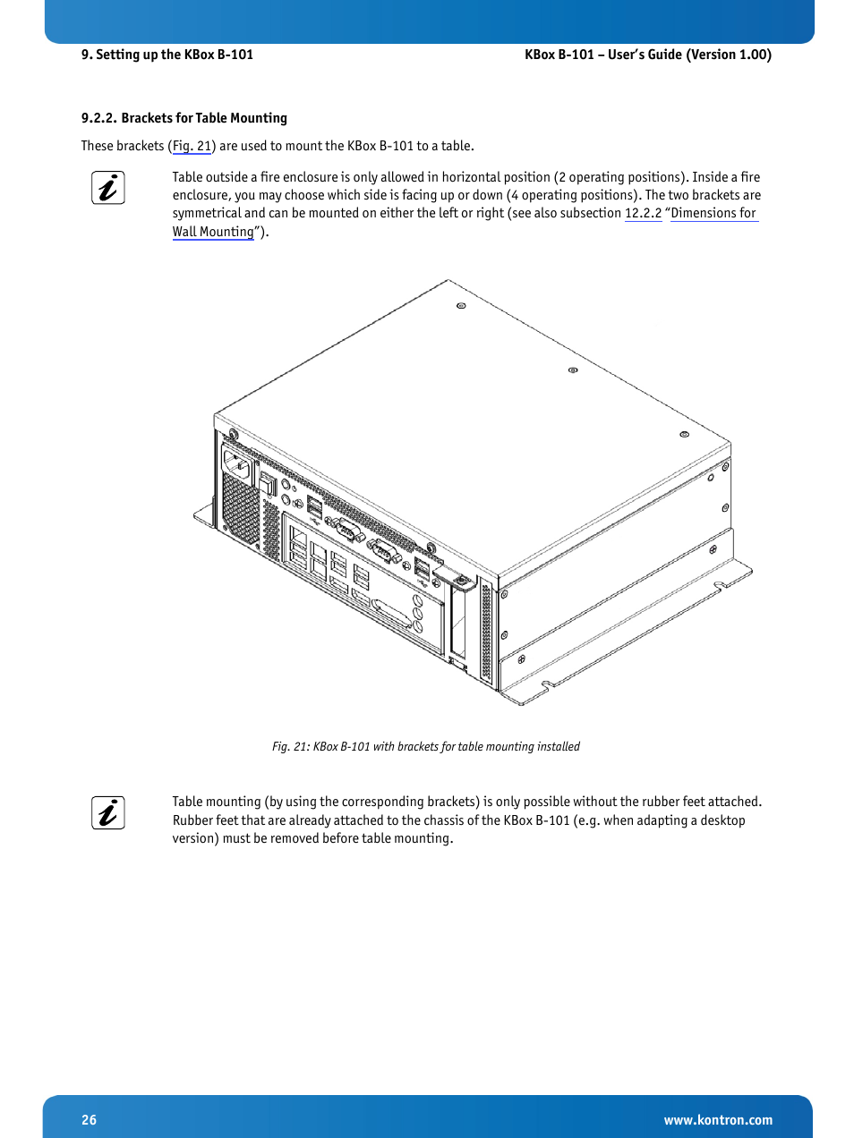 Brackets for table mounting | Kontron KBox B-101 Configuration Guide User Manual | Page 28 / 40