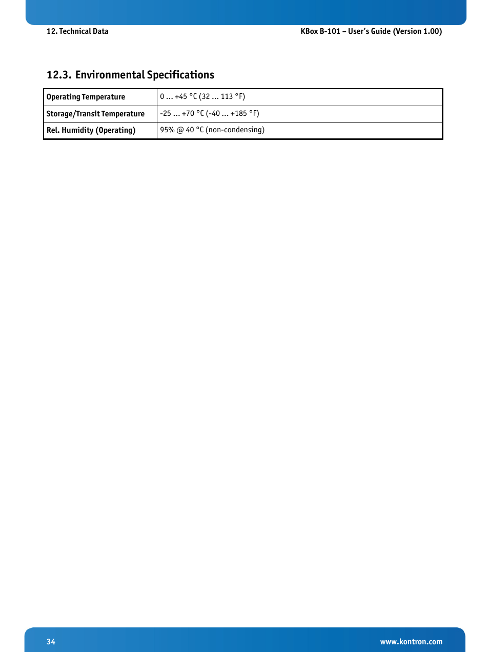 Environmental specifications | Kontron KBox B-101 Configuration Guide User Manual | Page 36 / 40