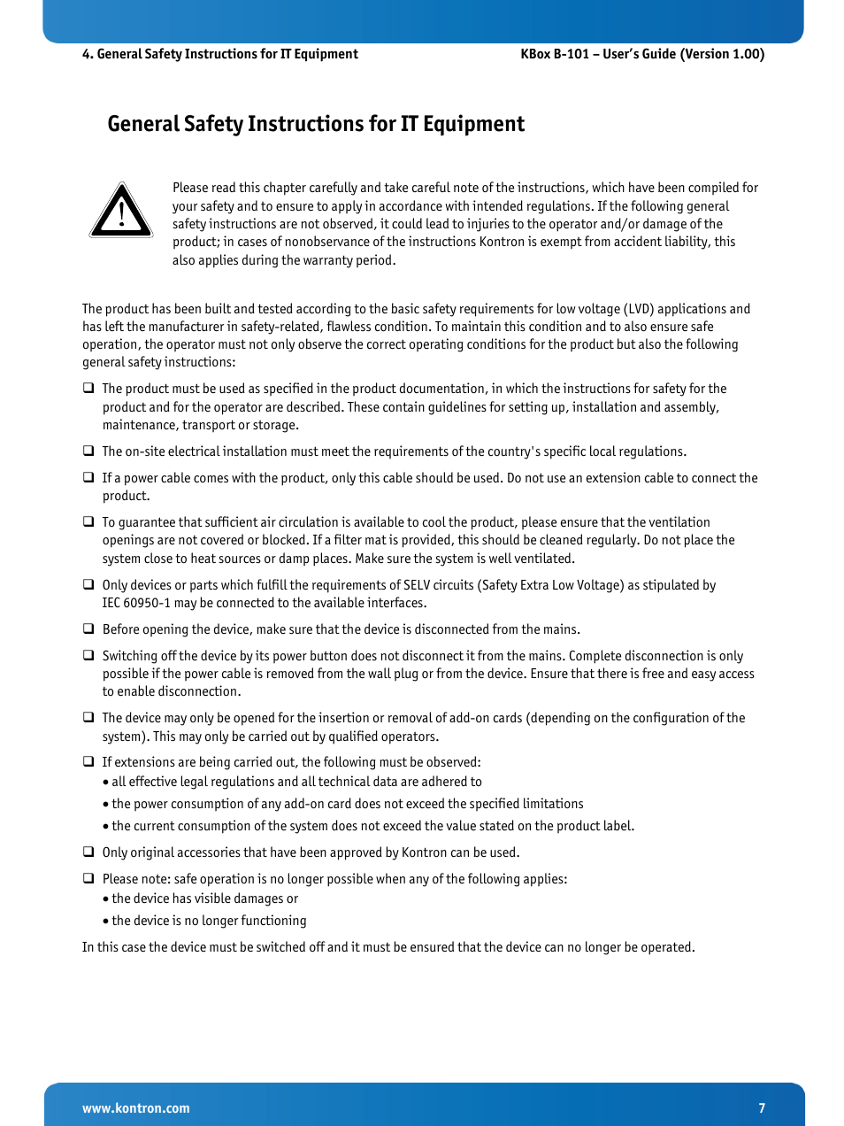 General safety instructions for it equipment | Kontron KBox B-101 Configuration Guide User Manual | Page 9 / 40