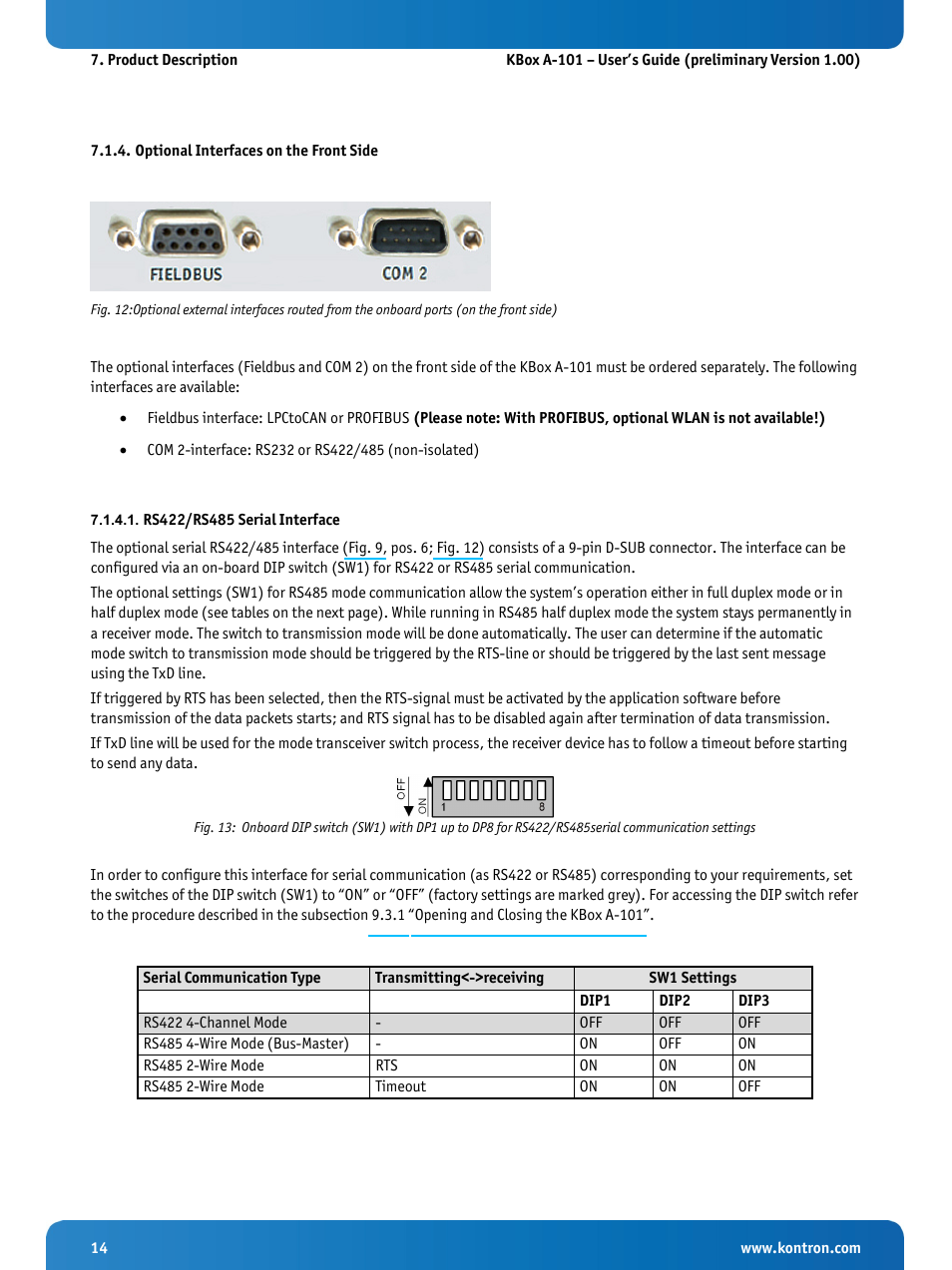Optional interfaces on the front side | Kontron KBox A-101 Users Guide User Manual | Page 16 / 49