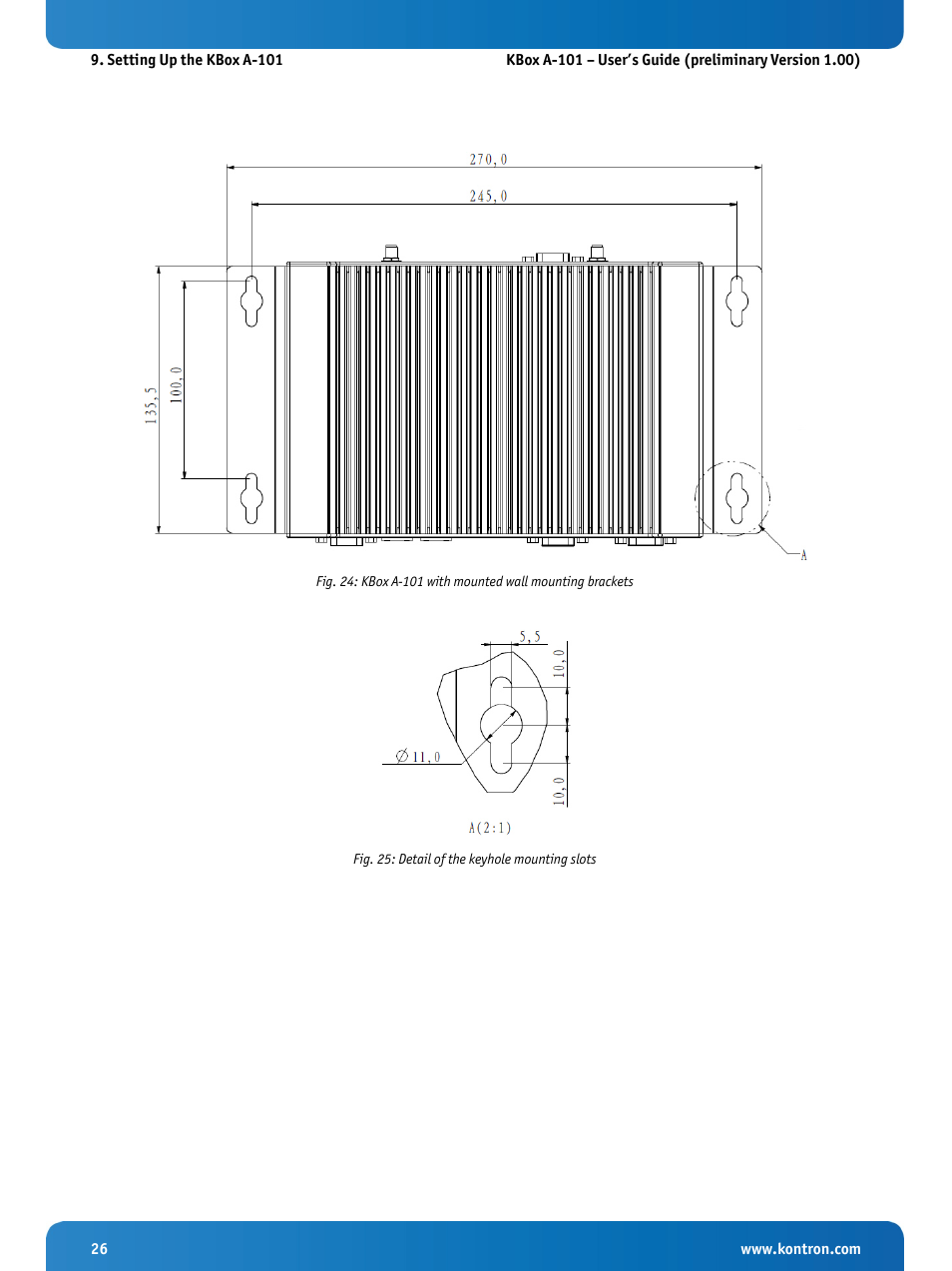 Fig. 25: detail of the keyhole mounting slots, Ee fig. 24 a, D fig. 25) | Kontron KBox A-101 Users Guide User Manual | Page 28 / 49