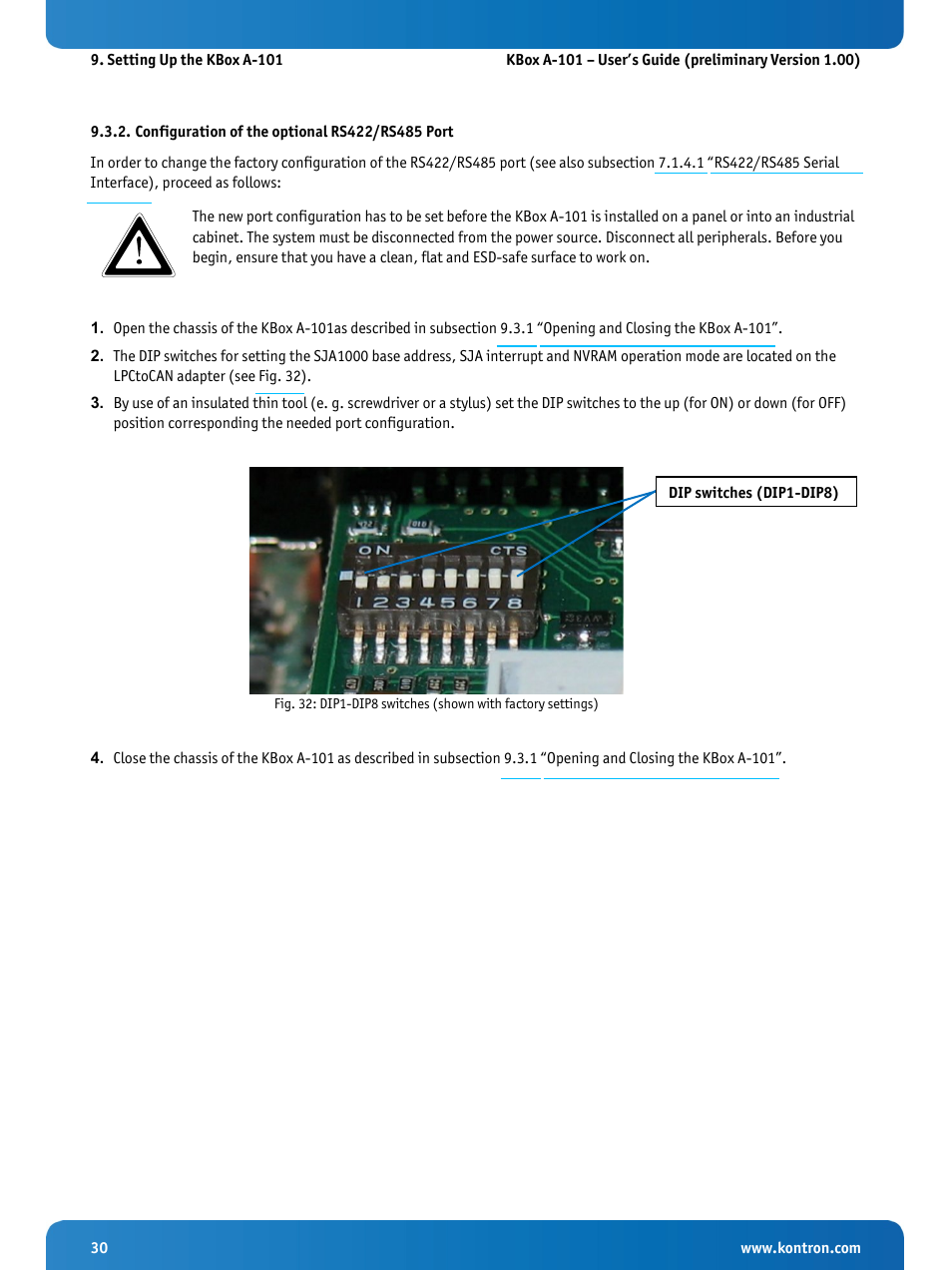 Configuration of the optional rs422/rs485 port | Kontron KBox A-101 Users Guide User Manual | Page 32 / 49