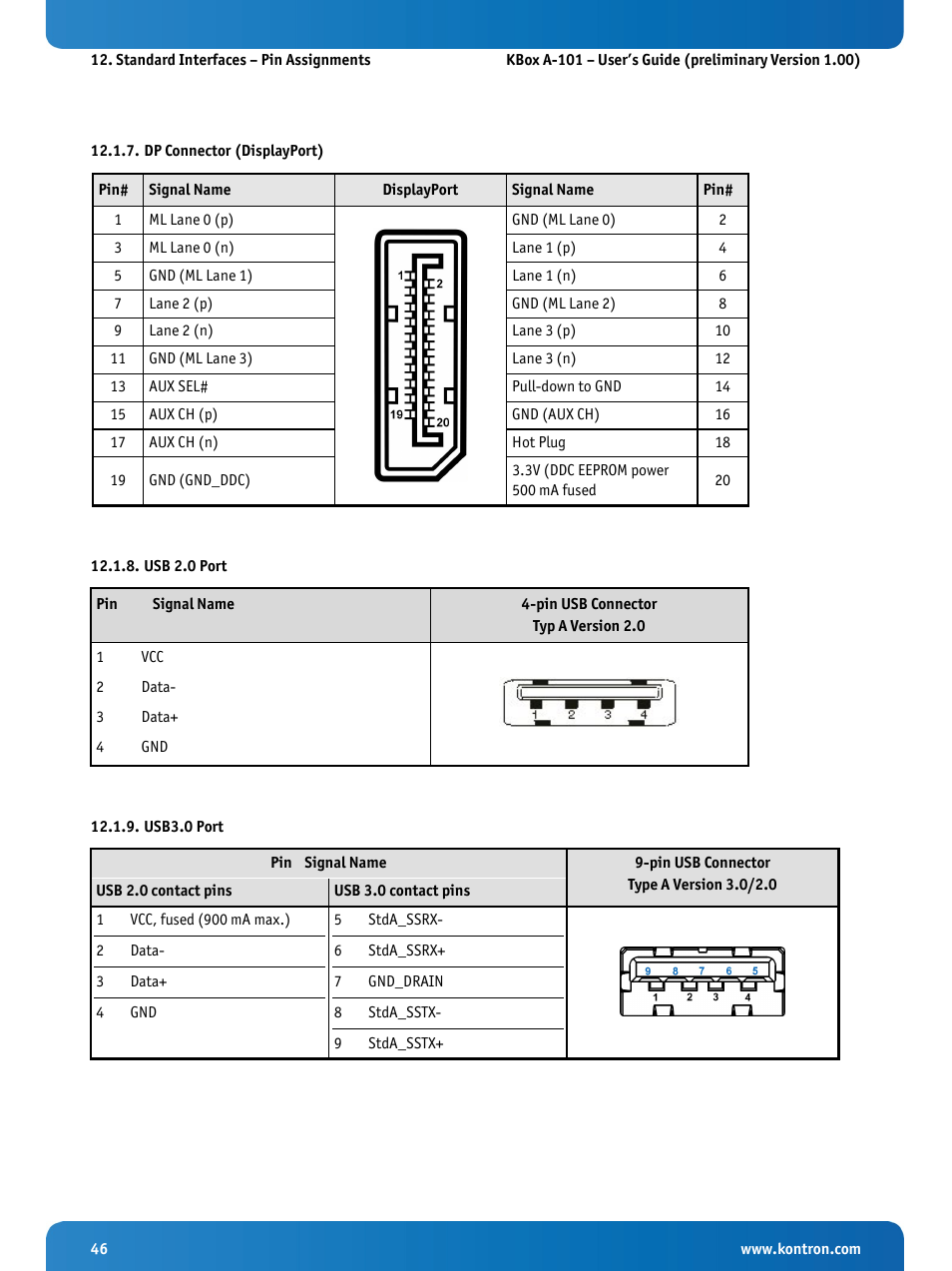 Dp connector (displayport), Usb 2.0 port, Usb3.0 port | Kontron KBox A-101 Users Guide User Manual | Page 48 / 49