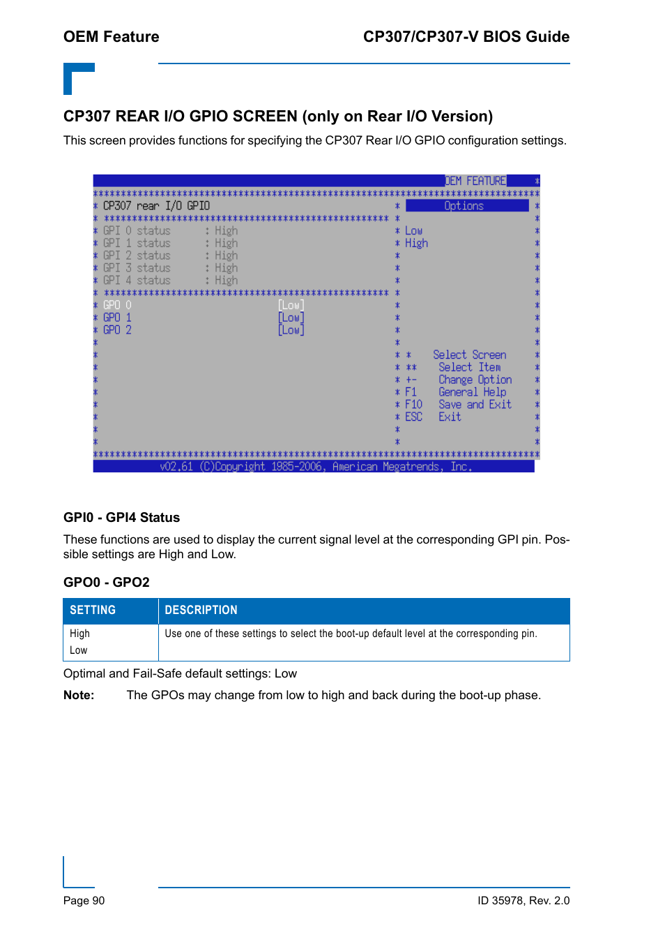 Gpi0 - gpi4 status, Gpo0 - gpo2, Gpi0 - gpi4 status gpo0 - gpo2 | Kontron CP307-V BIOS User Manual | Page 100 / 126