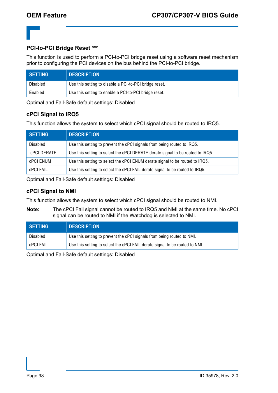 Pci-to-pci bridge reset sdo, Cpci signal to irq5, Cpci signal to nmi | Pci-to-pci bridge reset, Cpci signal to irq5 cpci signal to nmi | Kontron CP307-V BIOS User Manual | Page 108 / 126