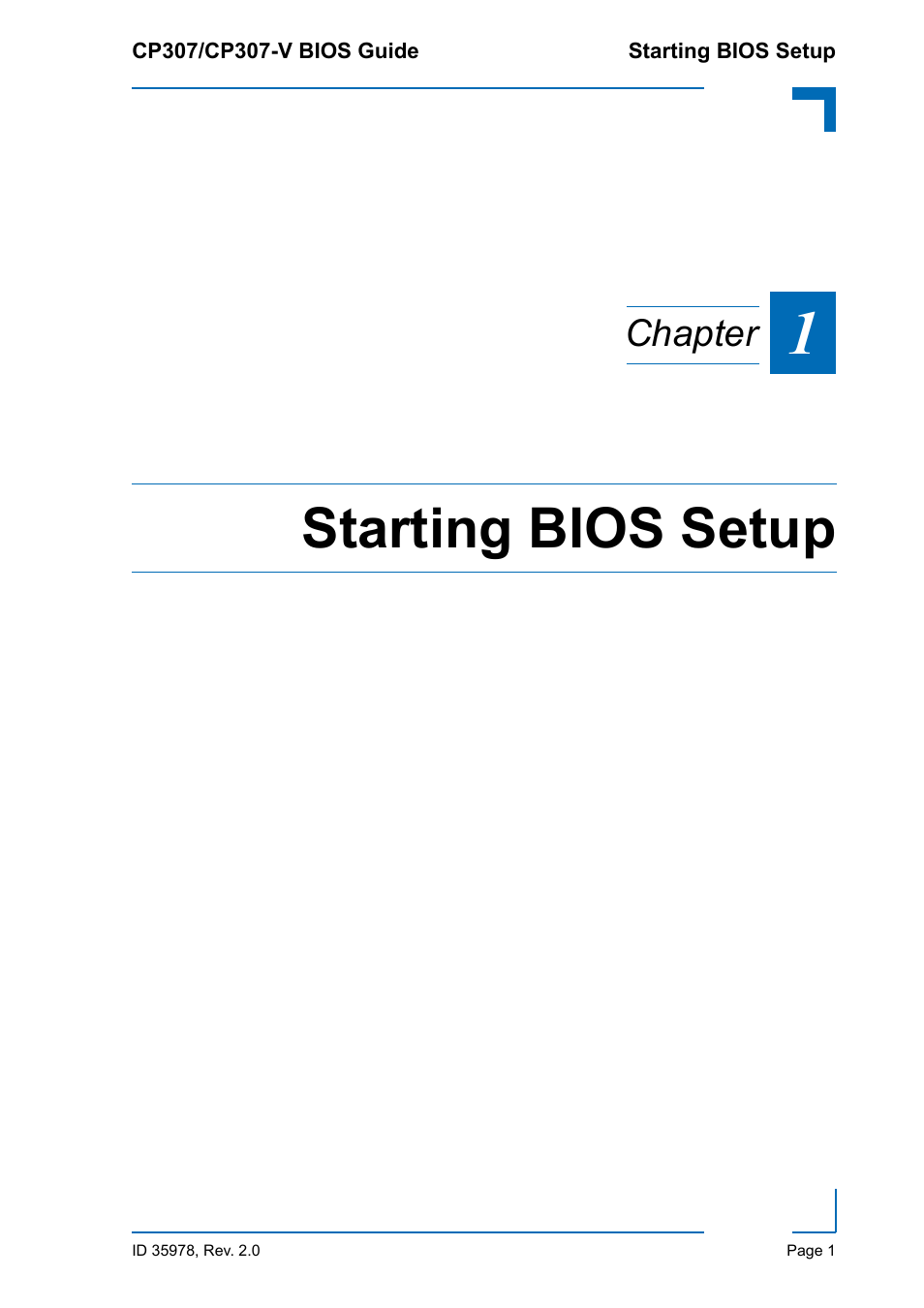 Starting bios setup, Chapter | Kontron CP307-V BIOS User Manual | Page 11 / 126