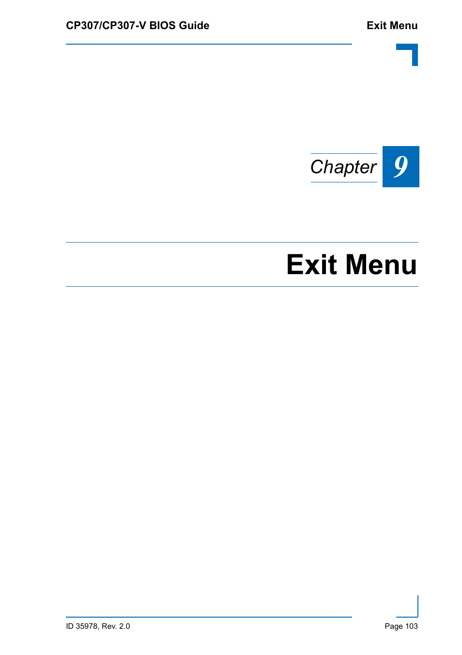 Exit menu, Chapter | Kontron CP307-V BIOS User Manual | Page 113 / 126