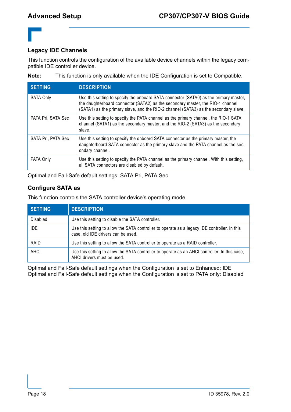 Legacy ide channels, Configure sata as, Legacy ide channels configure sata as | Kontron CP307-V BIOS User Manual | Page 28 / 126