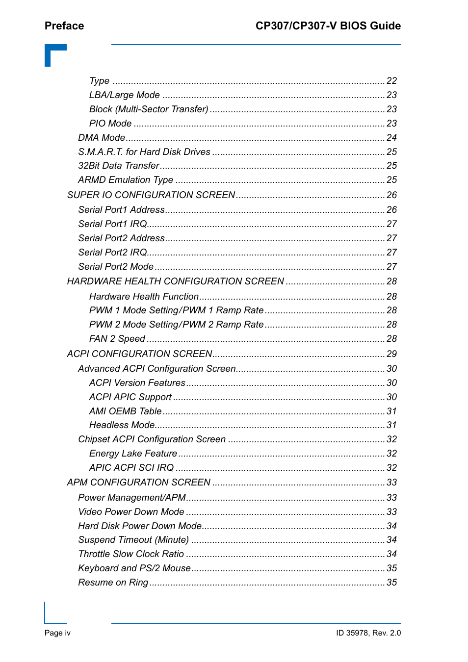 Kontron CP307-V BIOS User Manual | Page 4 / 126