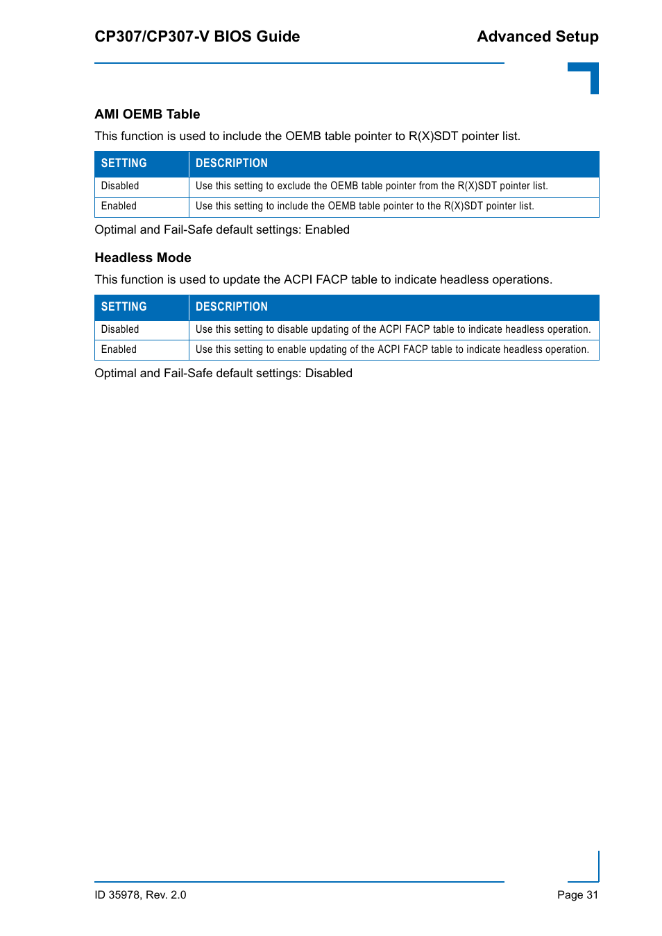 Ami oemb table, Headless mode, Ami oemb table headless mode | Kontron CP307-V BIOS User Manual | Page 41 / 126