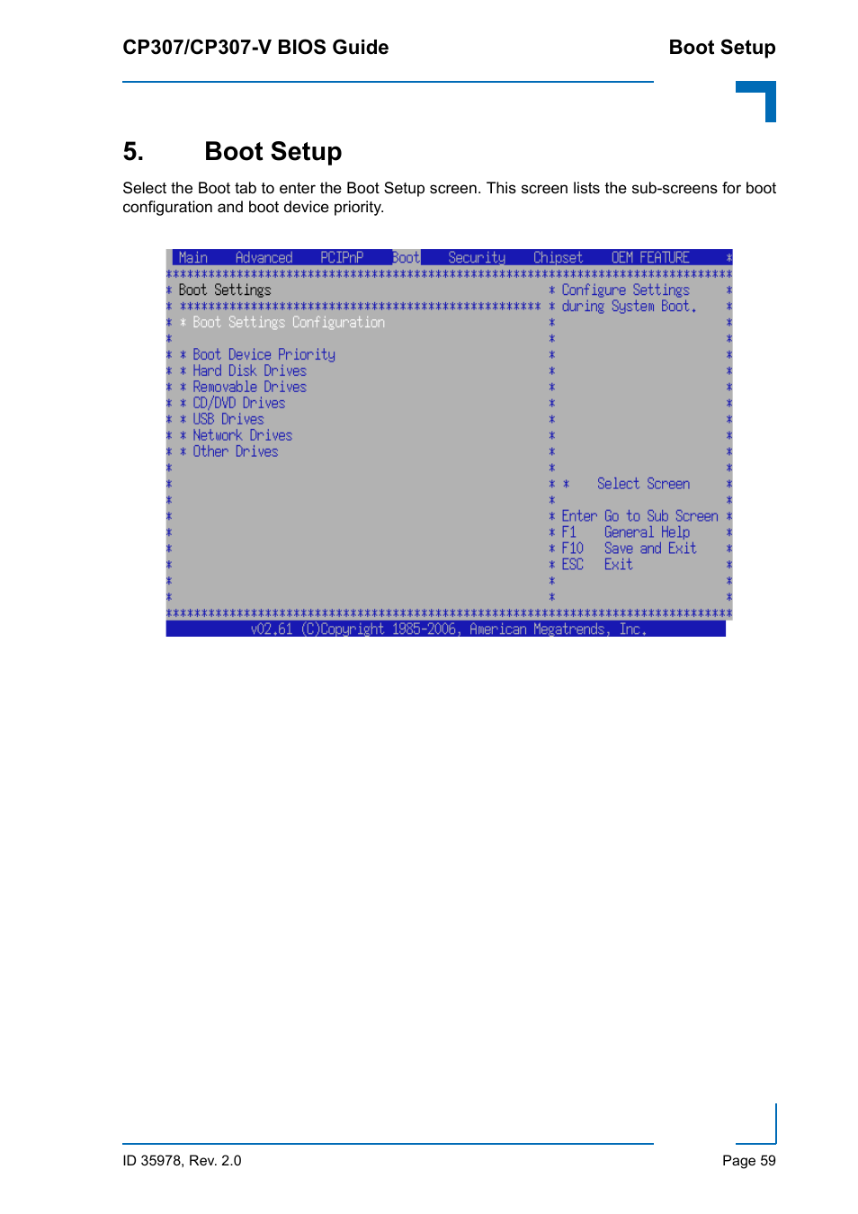 Boot setup | Kontron CP307-V BIOS User Manual | Page 69 / 126