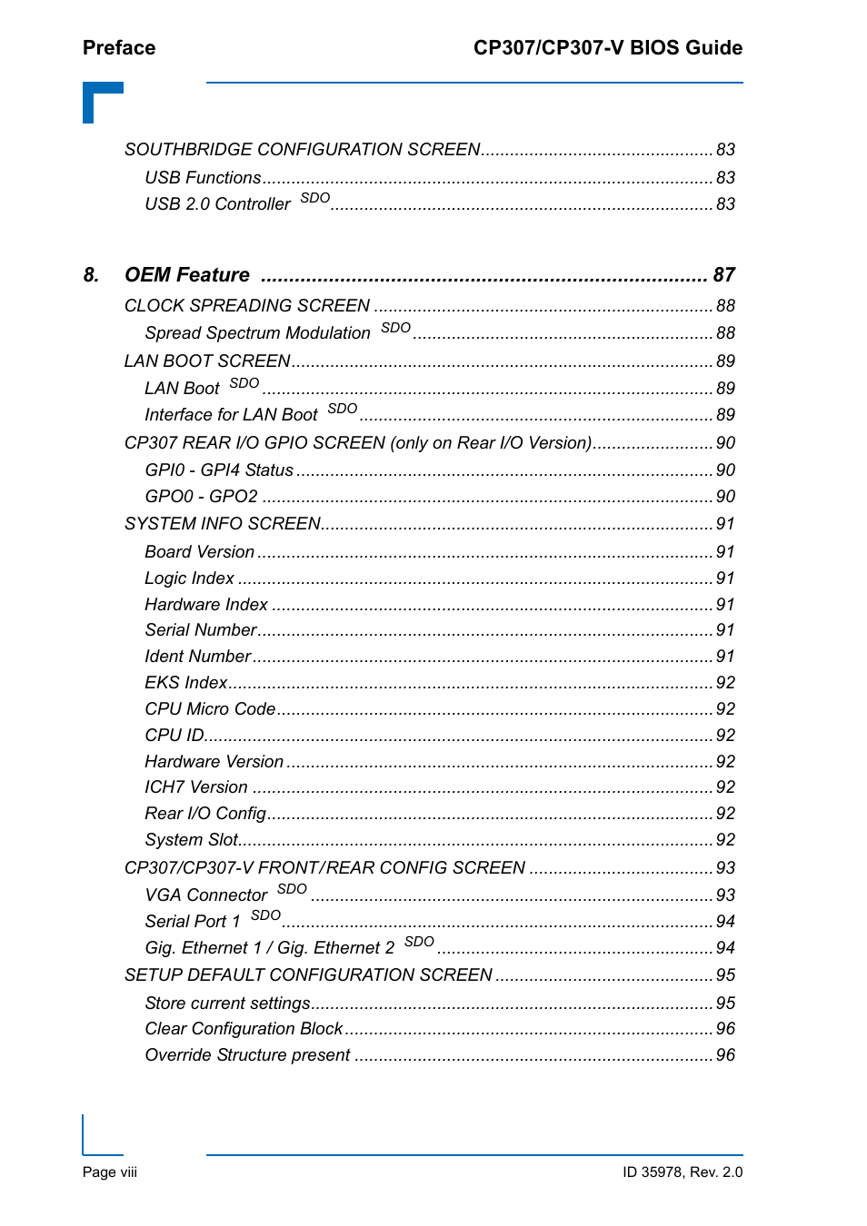 Kontron CP307-V BIOS User Manual | Page 8 / 126