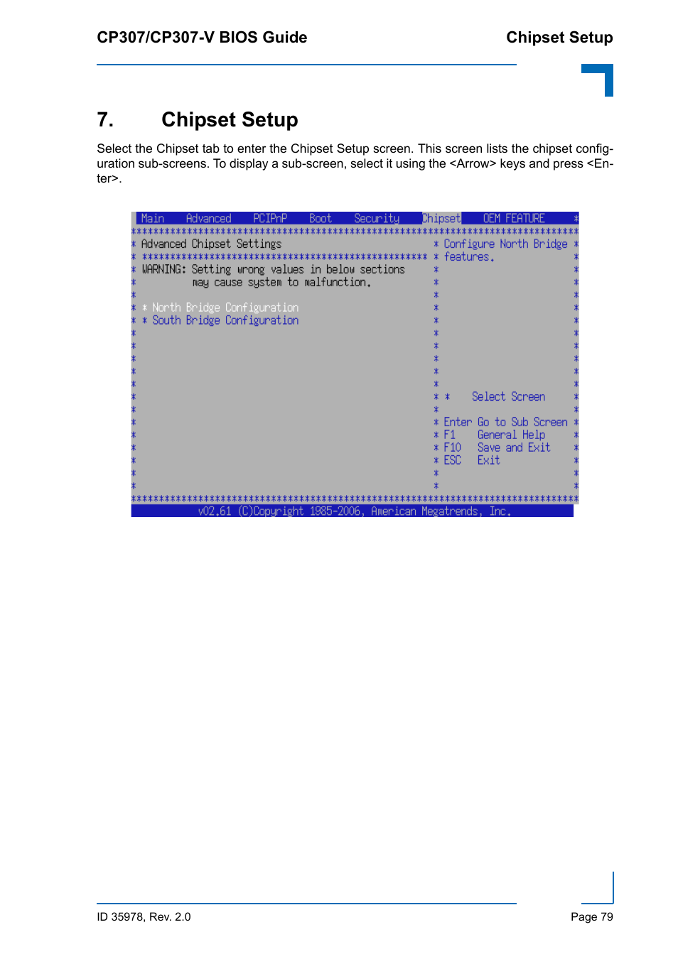 Chipset setup | Kontron CP307-V BIOS User Manual | Page 89 / 126