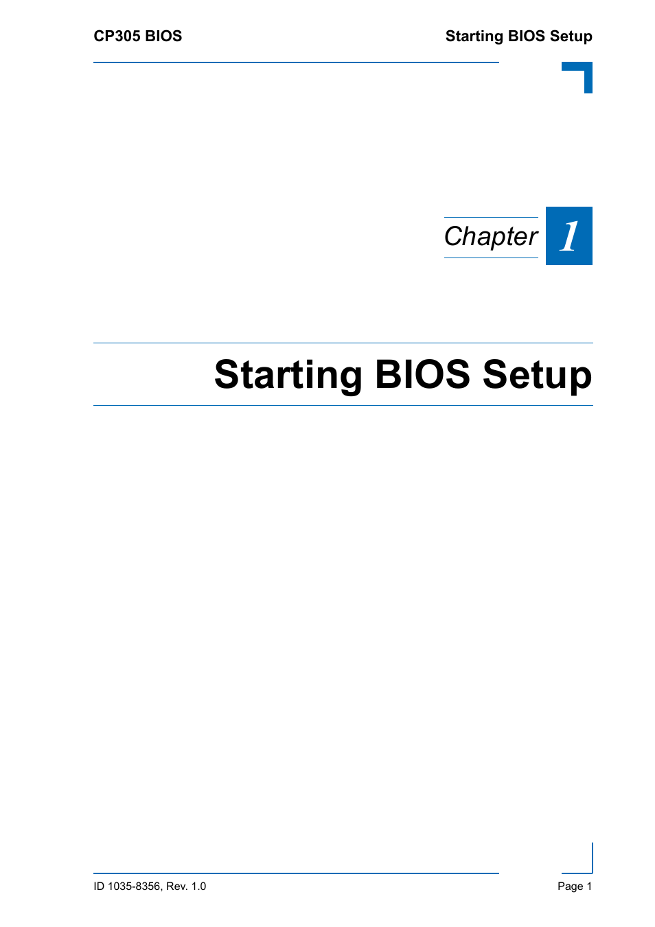 Starting bios setup, Chapter | Kontron CP305 BIOS User Manual | Page 11 / 124