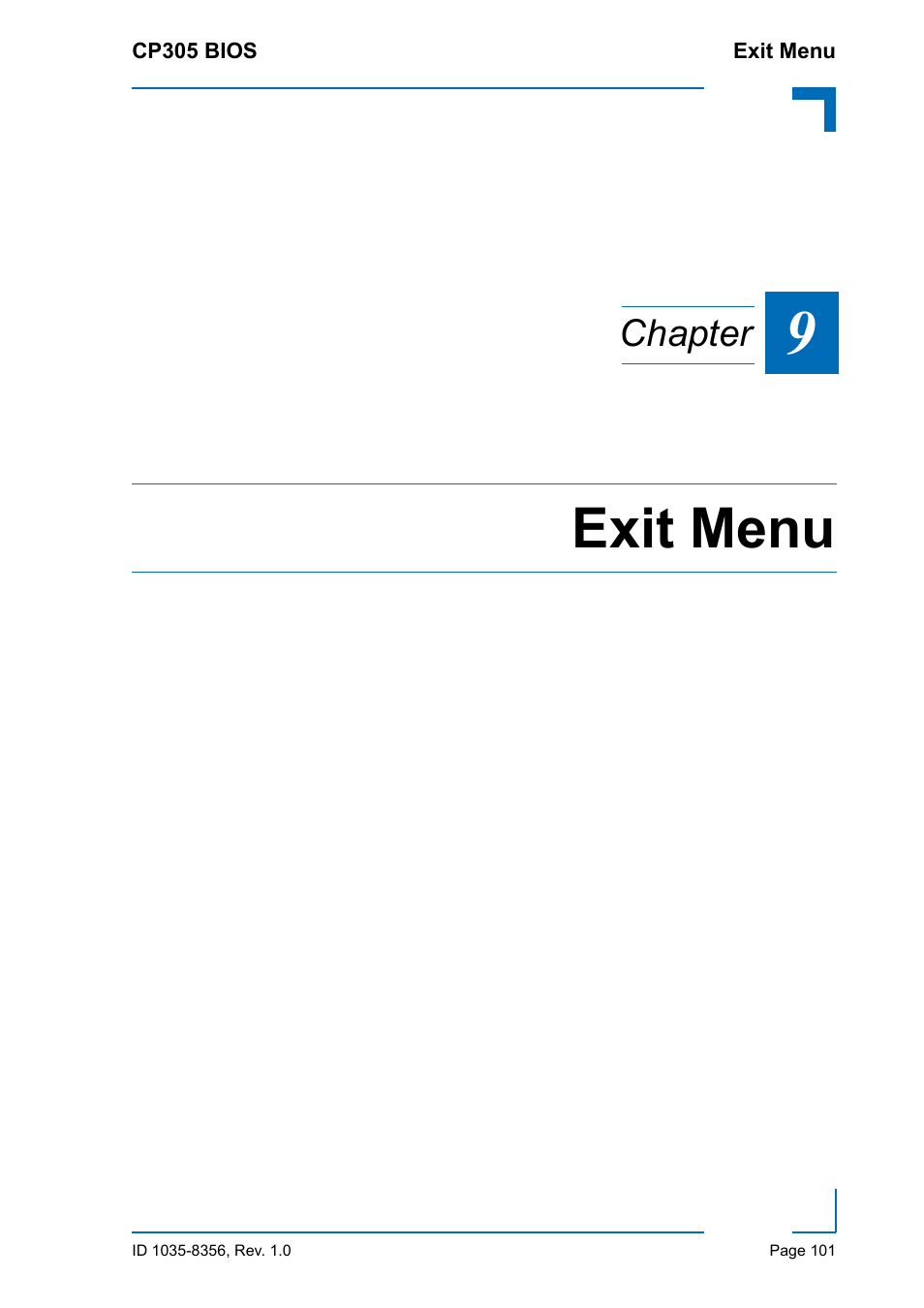 Exit menu, Chapter | Kontron CP305 BIOS User Manual | Page 111 / 124