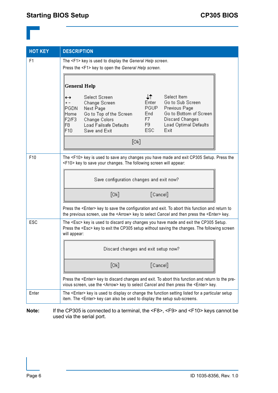 Starting bios setup cp305 bios | Kontron CP305 BIOS User Manual | Page 16 / 124