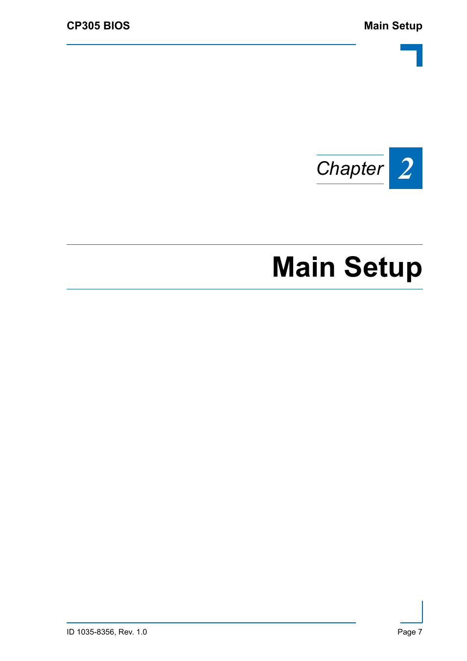 Main setup, Chapter | Kontron CP305 BIOS User Manual | Page 17 / 124