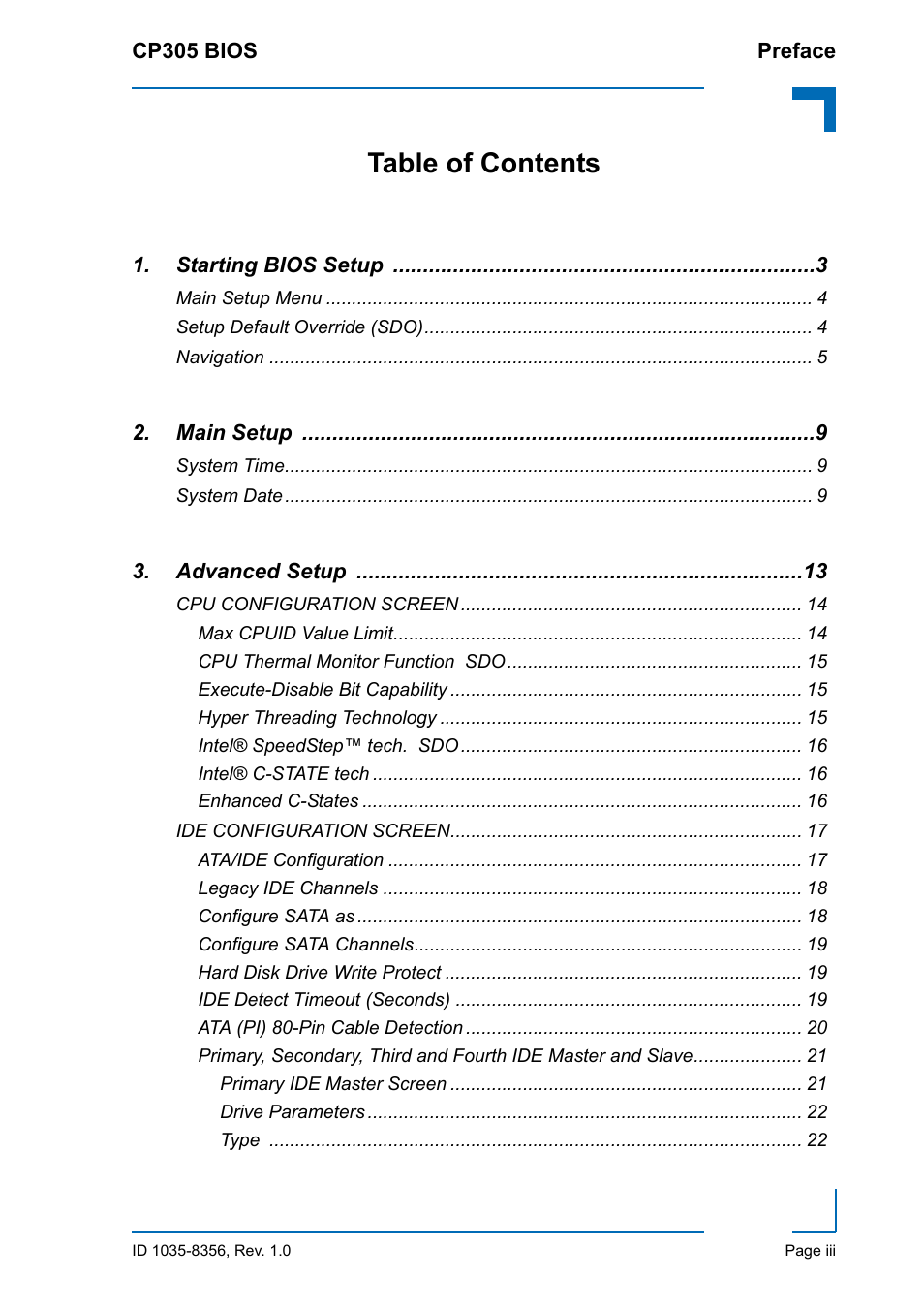 Kontron CP305 BIOS User Manual | Page 3 / 124