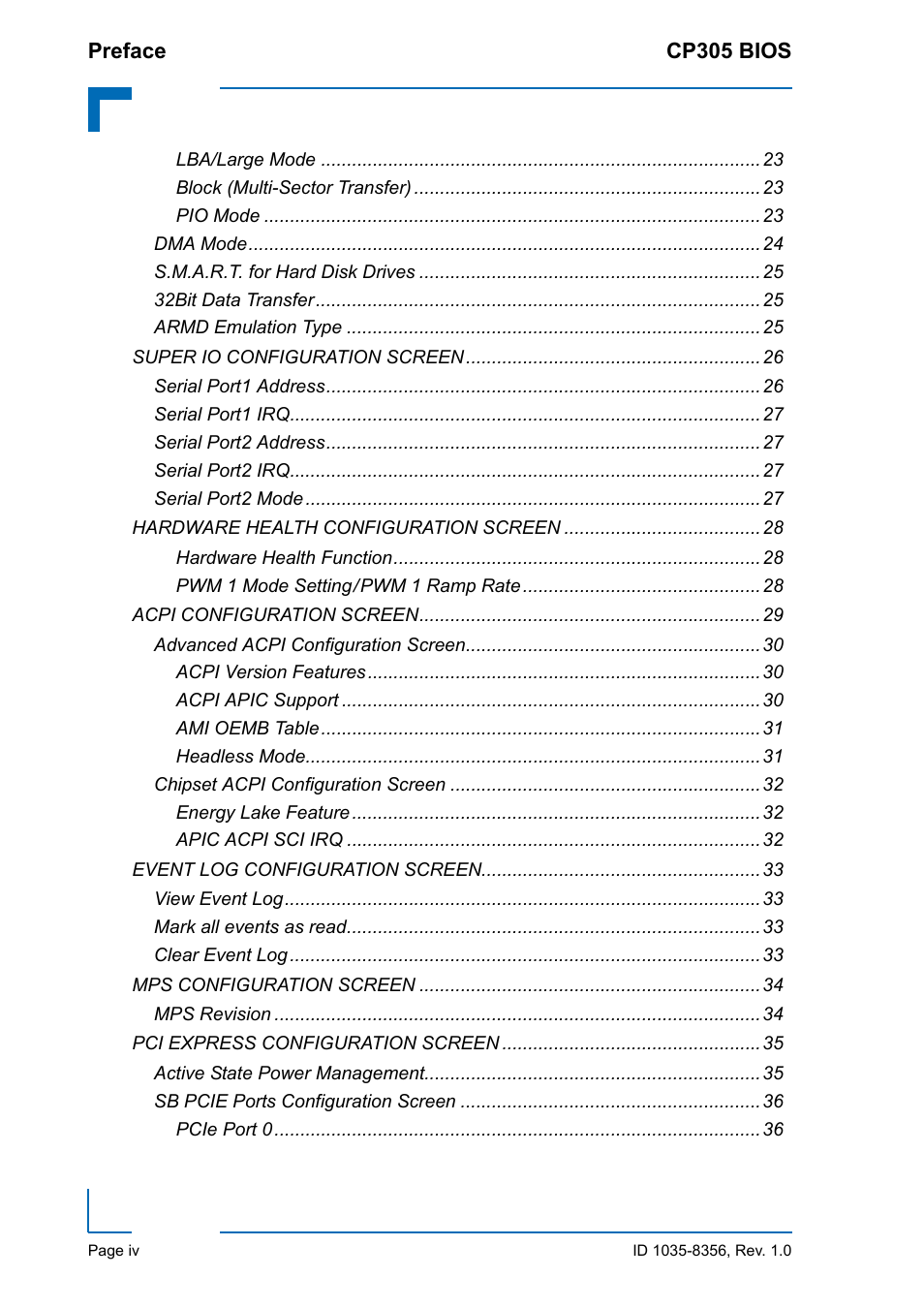 Kontron CP305 BIOS User Manual | Page 4 / 124