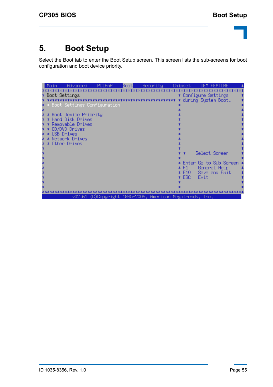 Boot setup | Kontron CP305 BIOS User Manual | Page 65 / 124