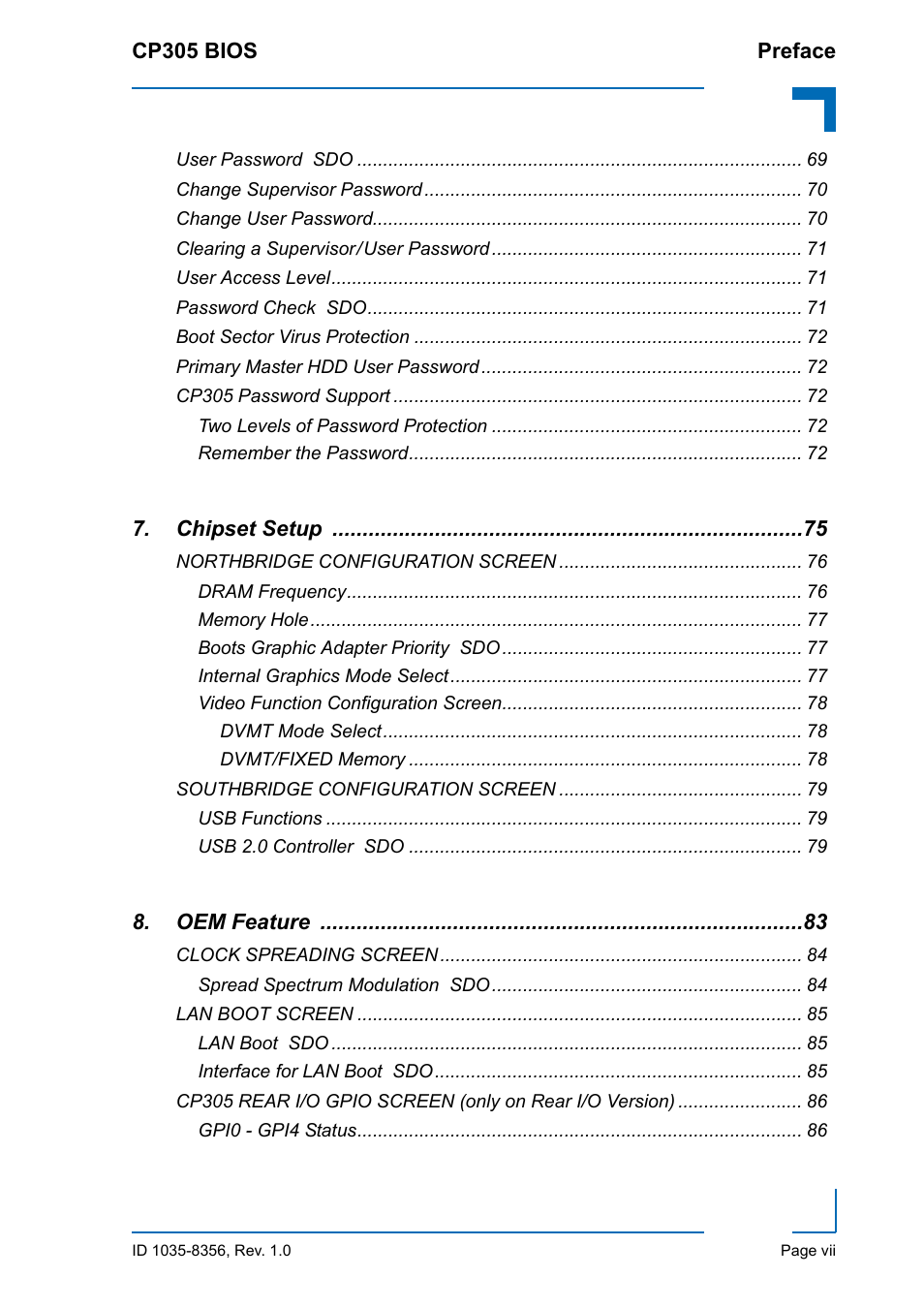 Kontron CP305 BIOS User Manual | Page 7 / 124