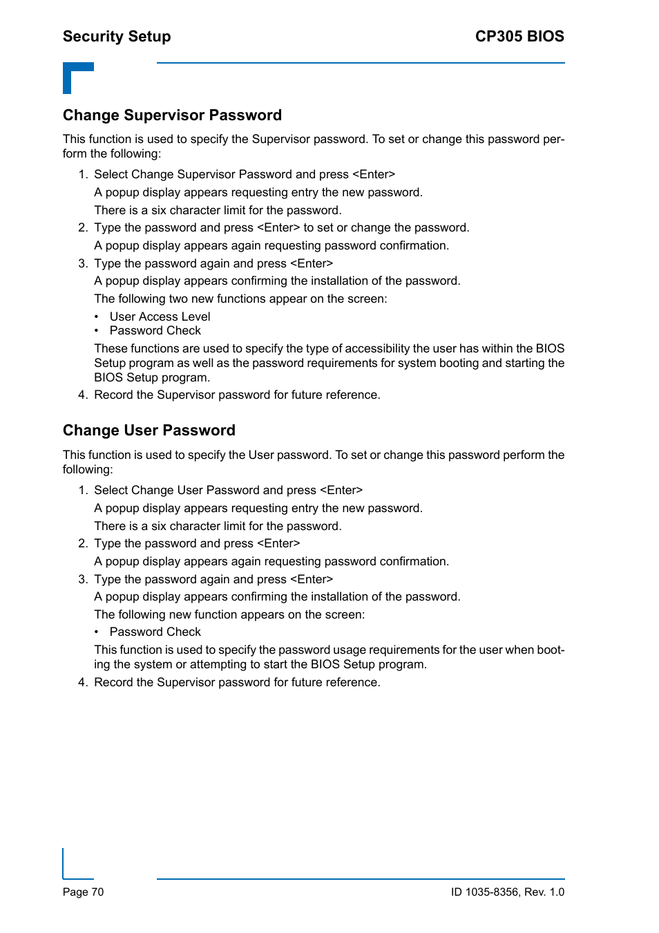 Change supervisor password, Change user password, Change supervisor password change user password | Kontron CP305 BIOS User Manual | Page 80 / 124