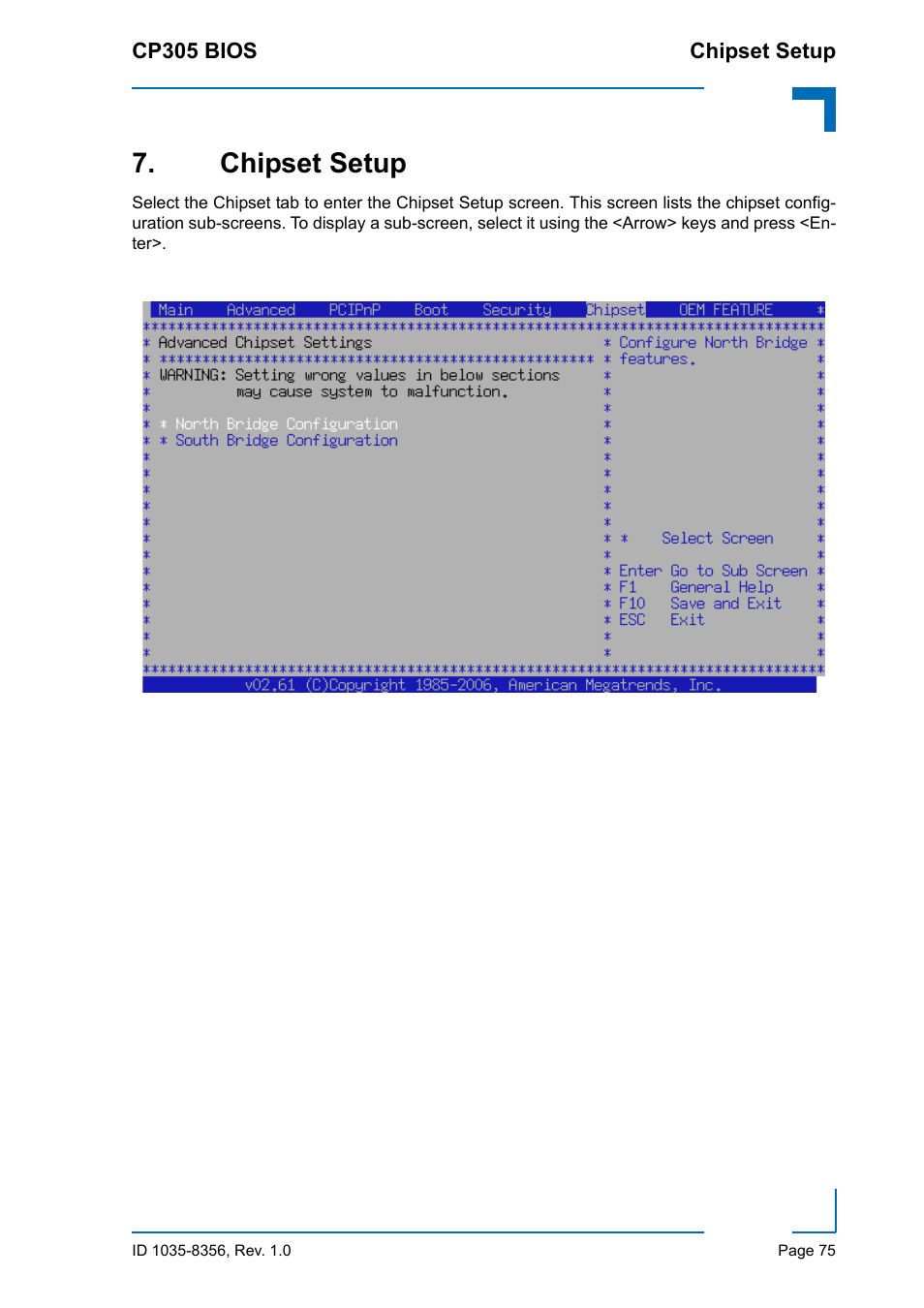 Chipset setup | Kontron CP305 BIOS User Manual | Page 85 / 124