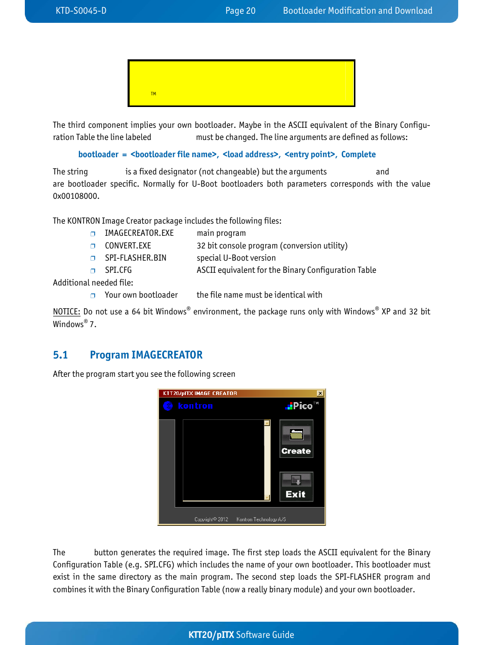 1 program imagecreator, Ktt20/pitx software guide | Kontron KTT20-pITX User Manual | Page 24 / 56