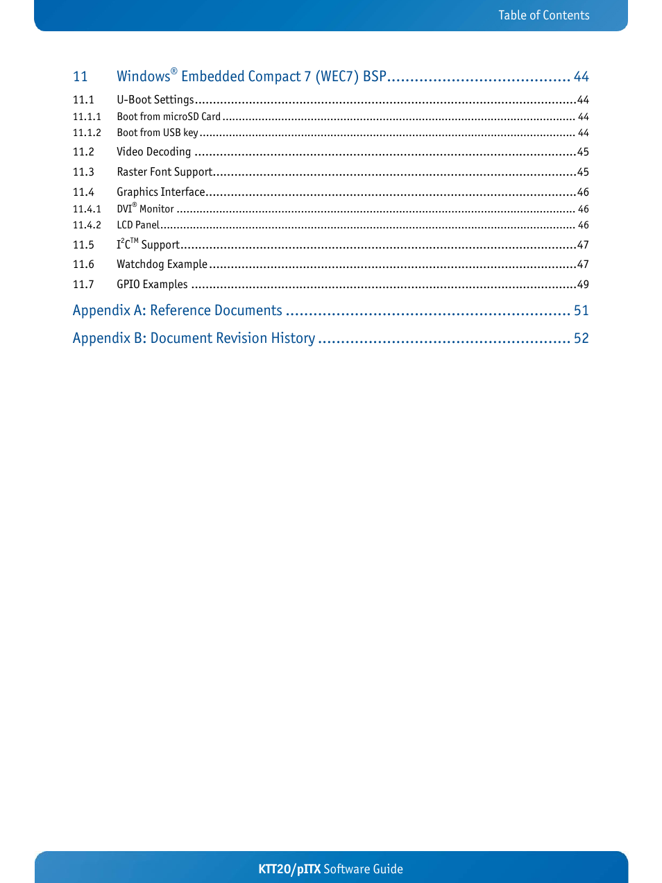 Windows, Embedded compact 7 (wec7) bsp, Appendix a: reference documents | Appendix b: document revision history | Kontron KTT20-pITX User Manual | Page 4 / 56