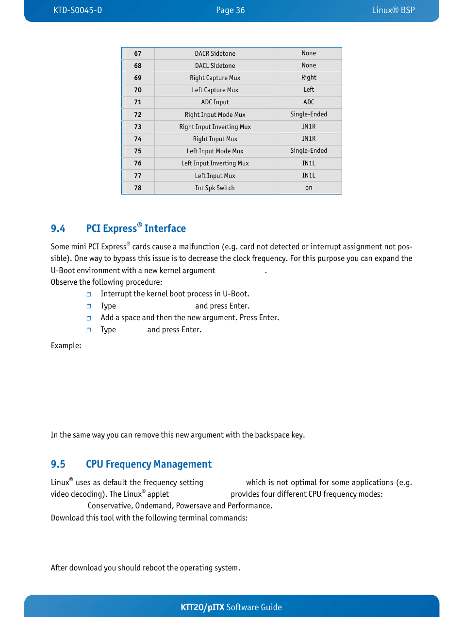 4 pci express, Interface, 5 cpu frequency management | Ktt20/pitx software guide | Kontron KTT20-pITX User Manual | Page 40 / 56