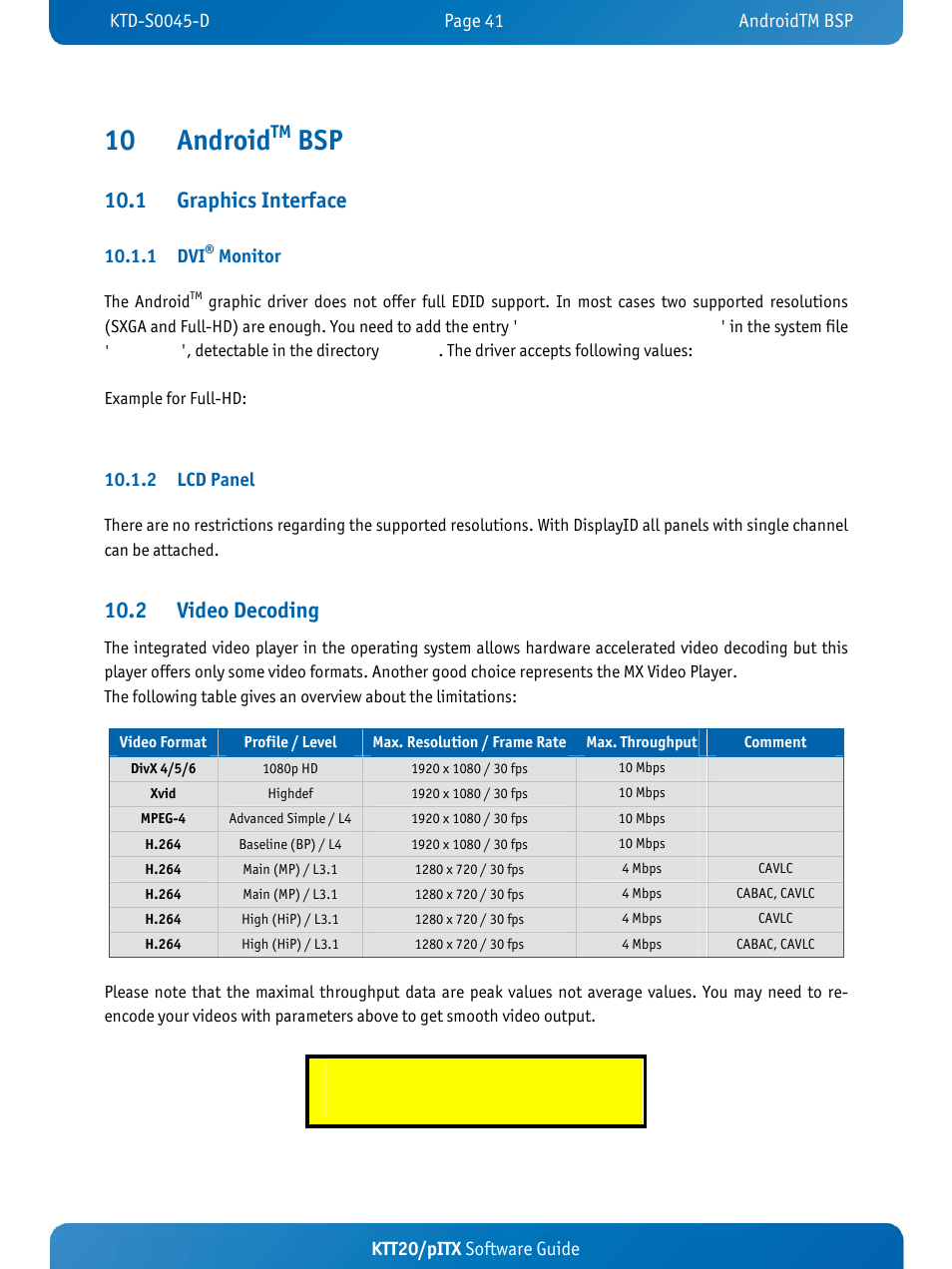 10 android, 1 graphics interface, 2 video decoding | Kontron KTT20-pITX User Manual | Page 45 / 56