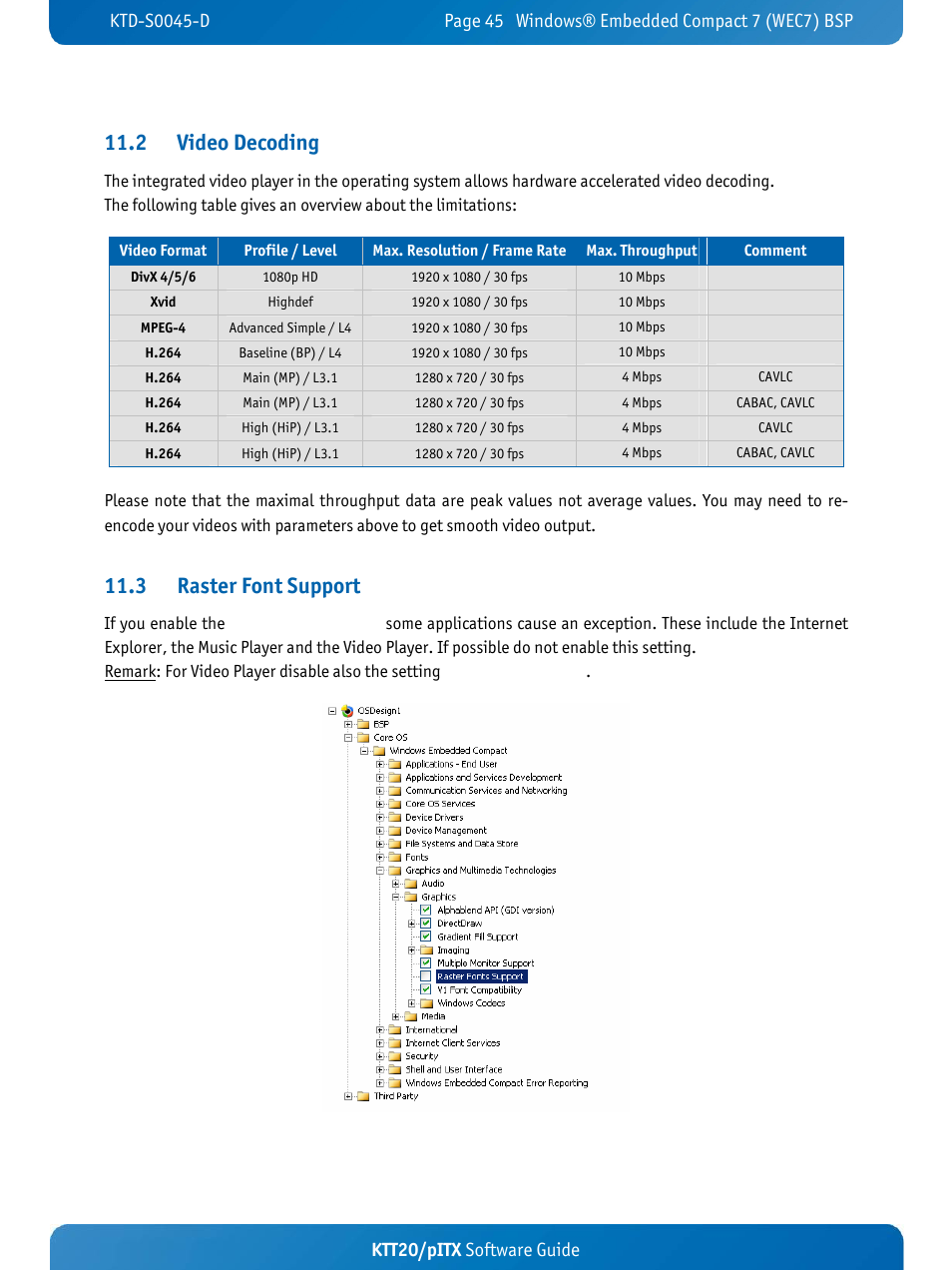 2 video decoding, 3 raster font support, Ktt20/pitx software guide | Kontron KTT20-pITX User Manual | Page 49 / 56