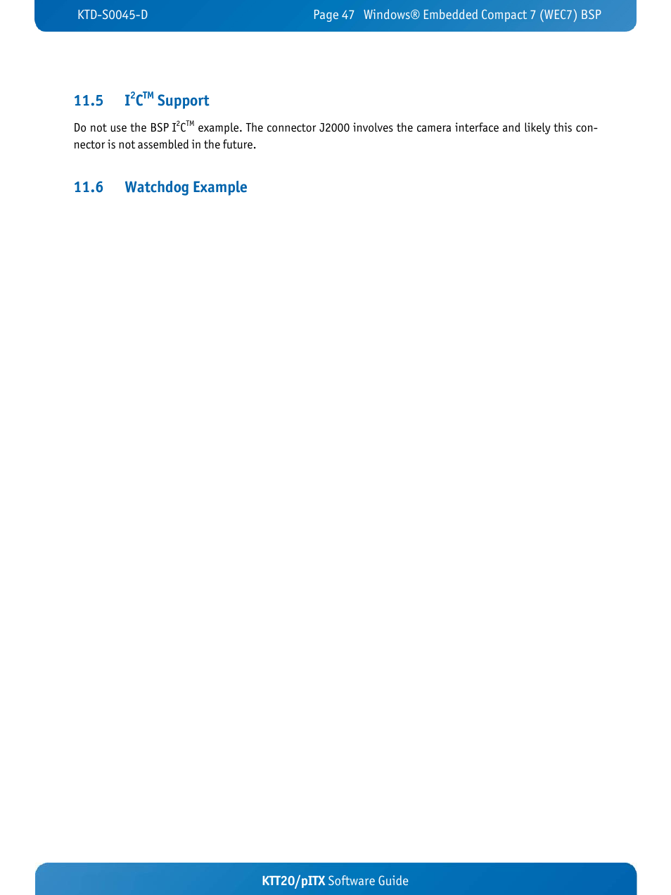 Support, 6 watchdog example, Ktt20/pitx software guide | Kontron KTT20-pITX User Manual | Page 51 / 56