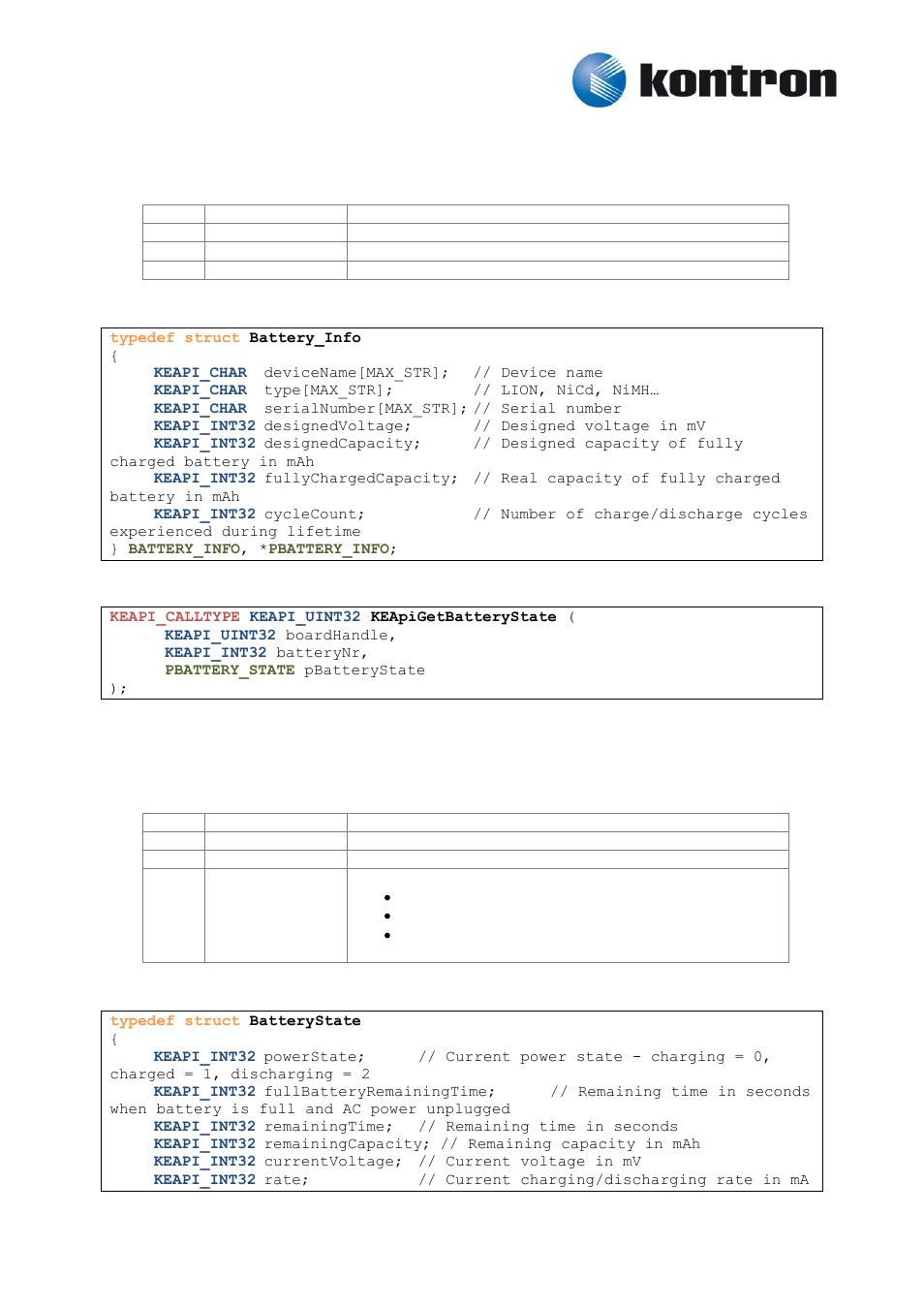 Keapigetbatterystate, 3 keapigetbatterystate | Kontron KEAPI User Manual | Page 16 / 37