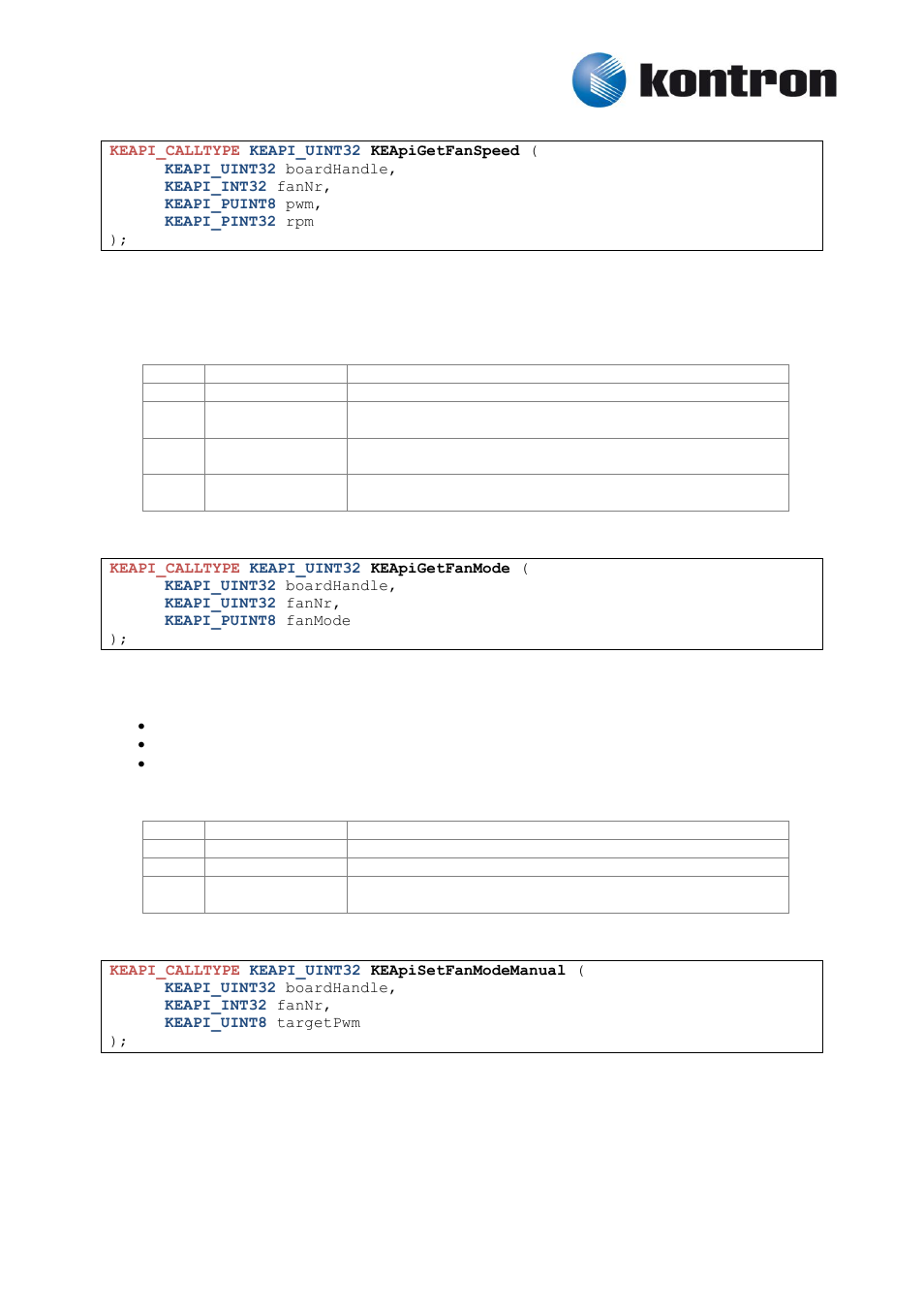 Keapigetfanspeed, Keapigetfanmode, Keapisetfanmodemanual | 3 keapigetfanspeed, 4 keapigetfanmode, 5 keapisetfanmodemanual | Kontron KEAPI User Manual | Page 21 / 37