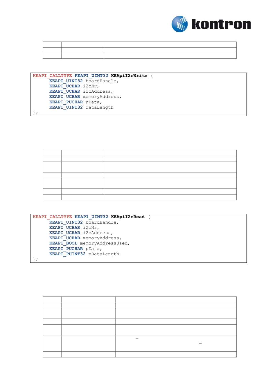 Keapii2cwrite, Keapii2cread, 2 keapii2cwrite | 3 keapii2cread | Kontron KEAPI User Manual | Page 28 / 37