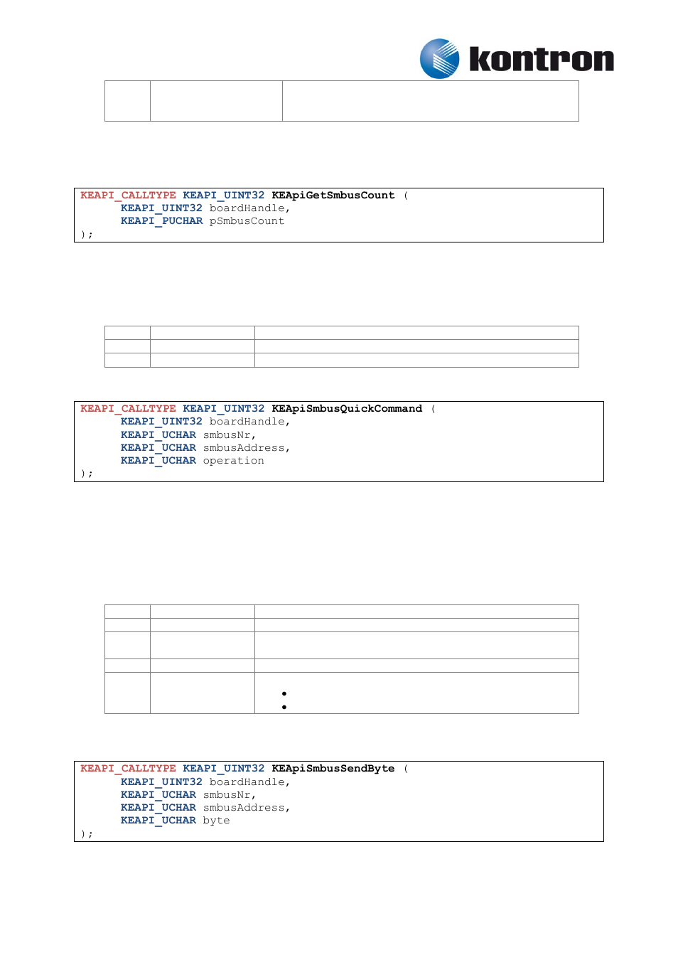 Smbus, Keapigetsmbuscount, Keapismbusquickcommand | Keapismbussendbyte, 15 smbus, 1 keapigetsmbuscount, 2 keapismbusquickcommand, 3 keapismbussendbyte | Kontron KEAPI User Manual | Page 29 / 37