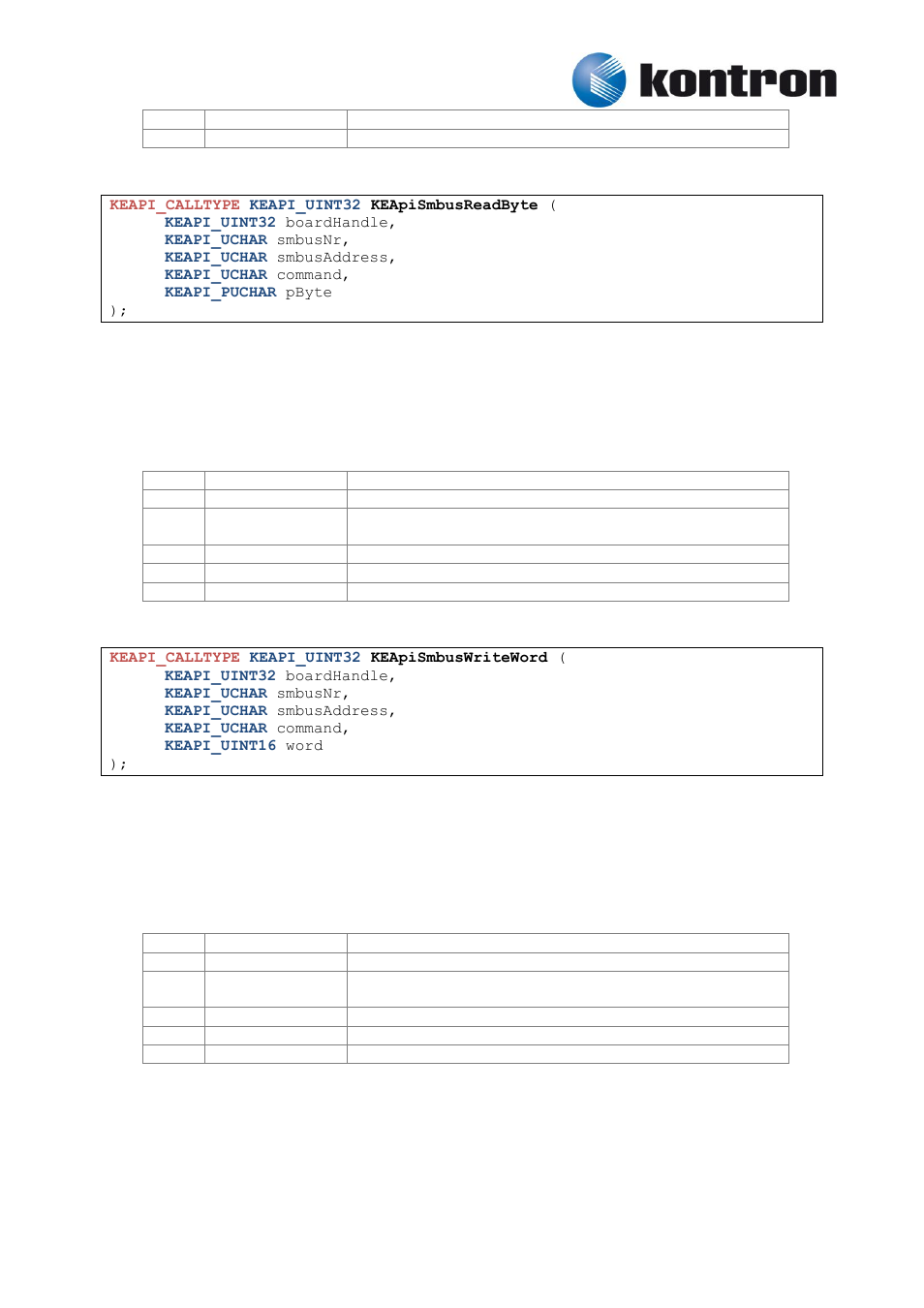 Keapismbusreadbyte, Keapismbuswriteword, 6 keapismbusreadbyte | 7 keapismbuswriteword | Kontron KEAPI User Manual | Page 31 / 37