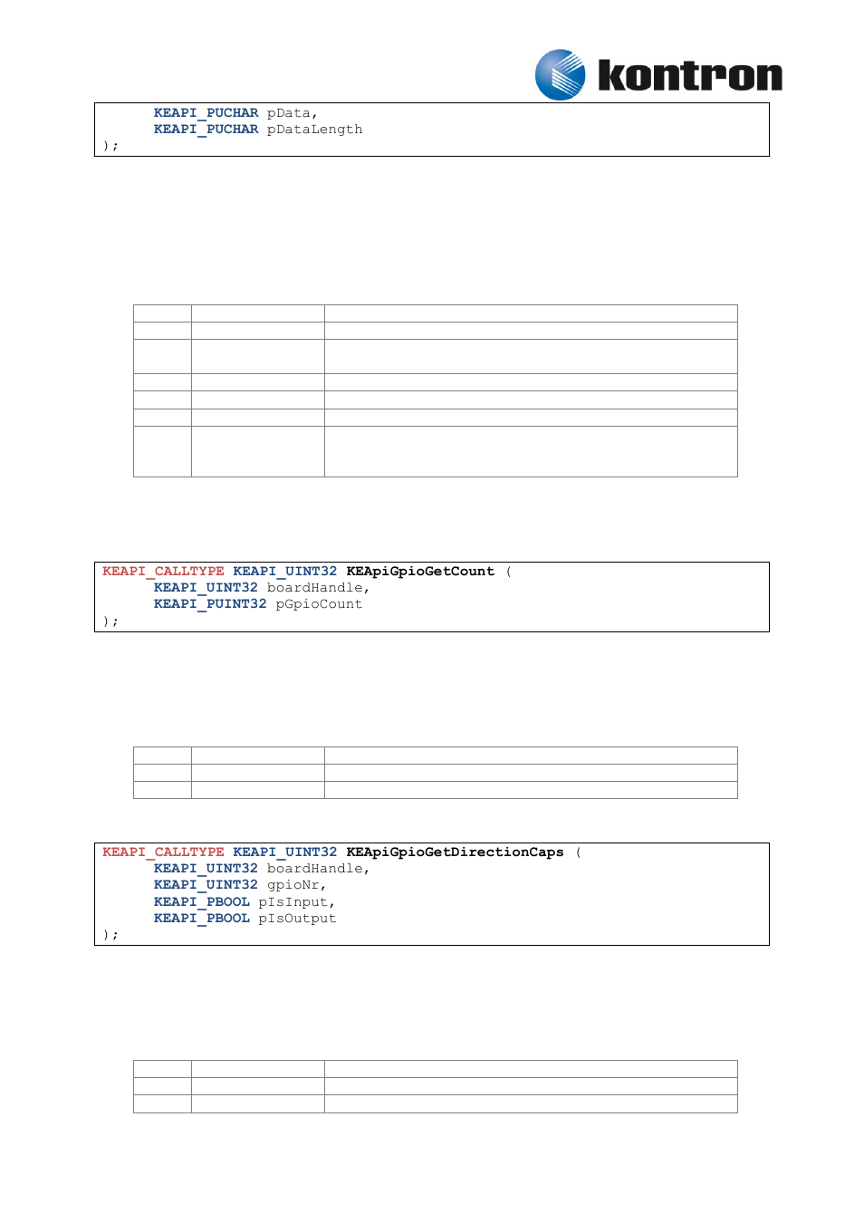 Gpio, Keapigpiogetcount, Keapigpiogetdirectioncaps | 16 gpio, 1 keapigpiogetcount, 2 keapigpiogetdirectioncaps | Kontron KEAPI User Manual | Page 33 / 37