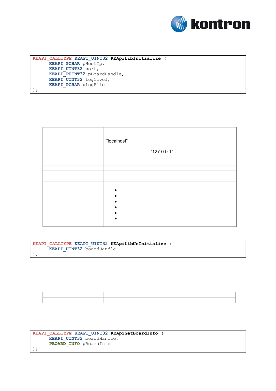 Initialization, Keapilibinitialize, Keapilibuninitialize | General information, Keapigetboardinfo, 2 initialization, 3 general information, 1 keapilibinitialize, 2 keapilibuninitialize, 1 keapigetboardinfo | Kontron KEAPI User Manual | Page 7 / 37